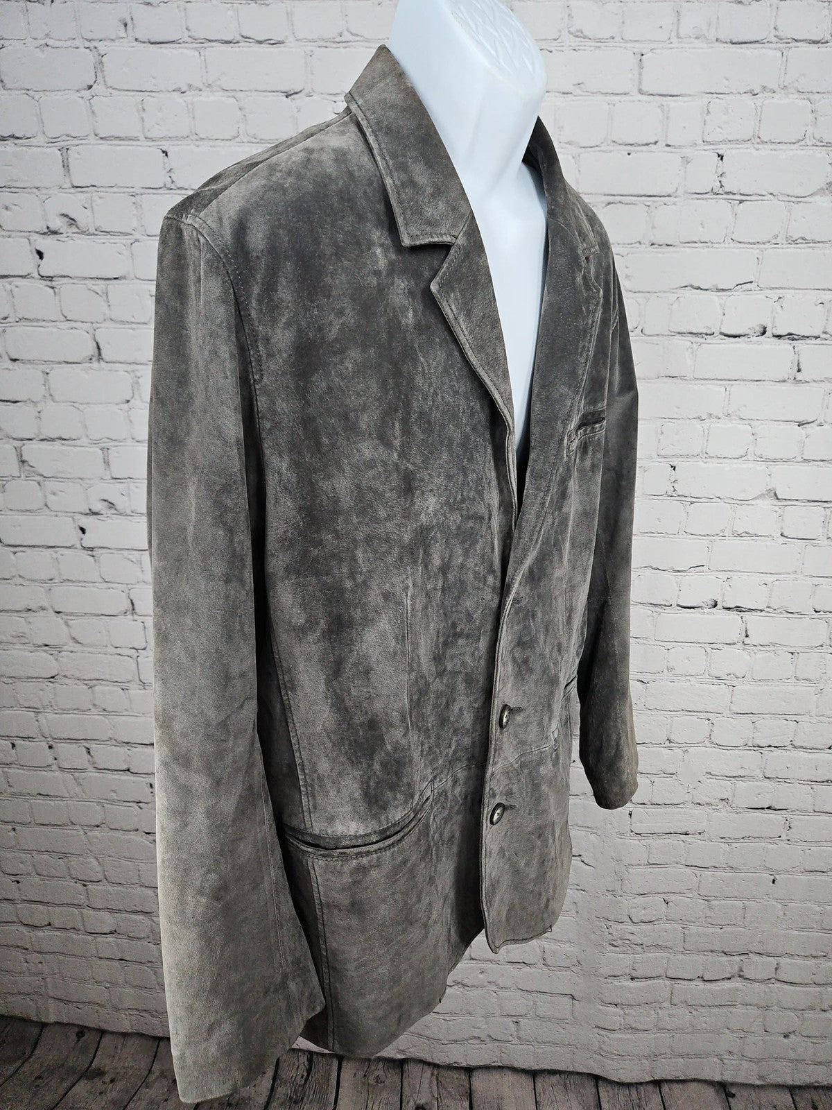 The Territory Ahead Gray Suede Leather 3 Button Blazer Sport Coat Jacket L
