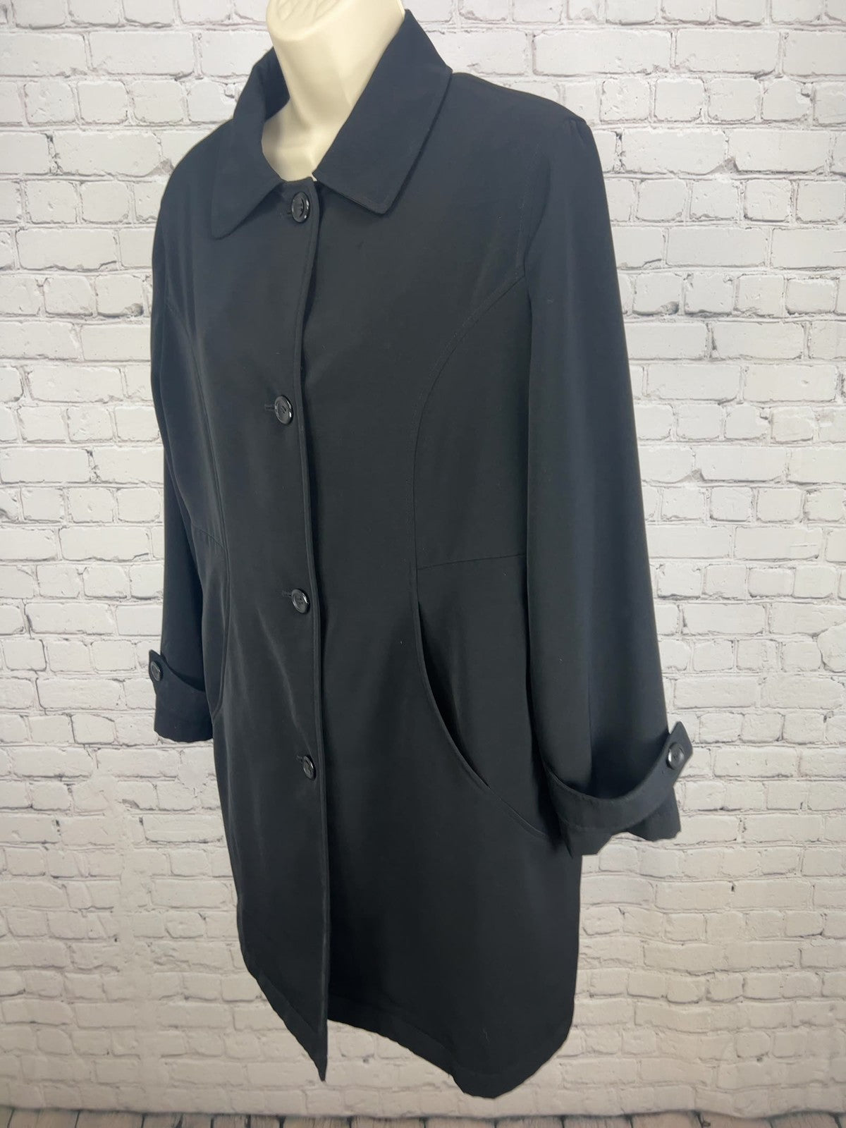 Preston & York Black Button Front Collared Car Coat Trench Jacket 6P