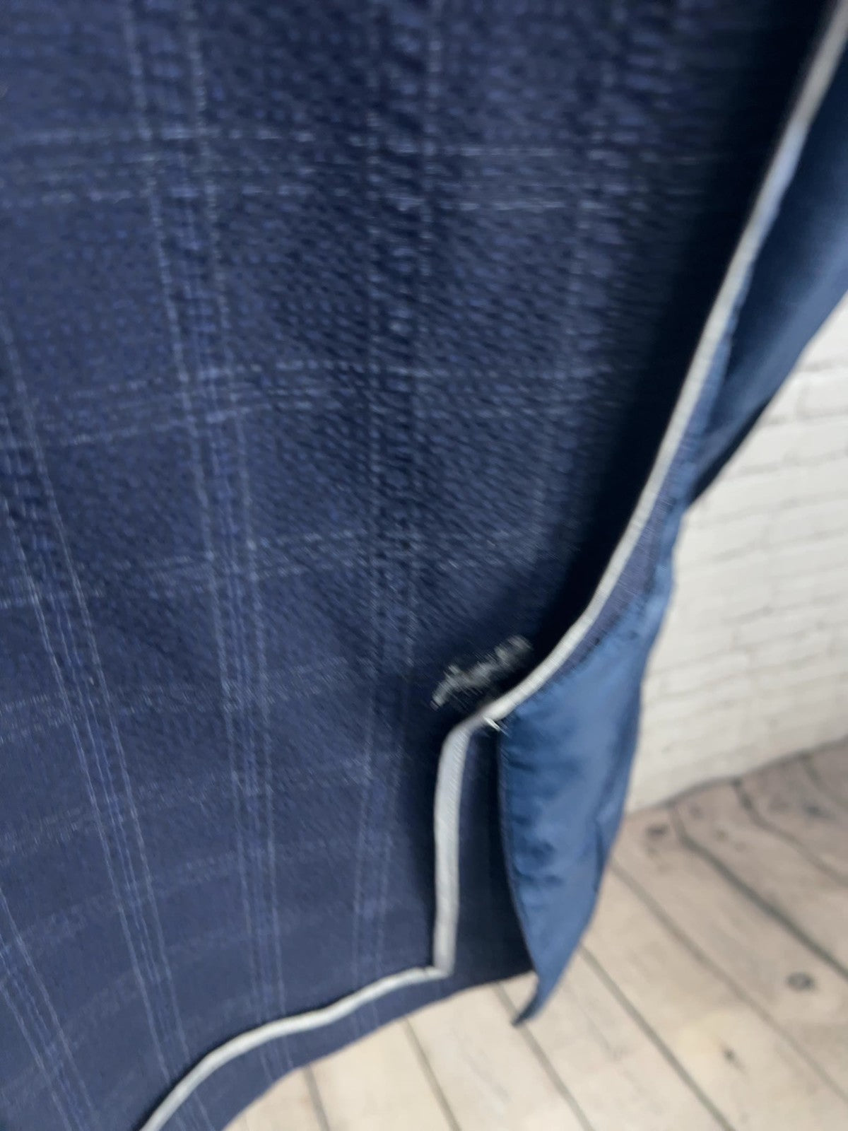 Awearness Kenneth Cole Navy Plaid Seersucker 2 Button Blazer Sport Coat XL