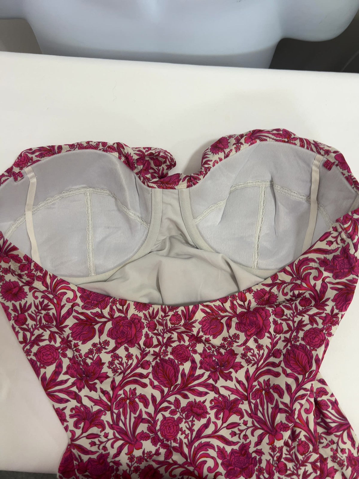 J.Crew Pink Floral Ruffle Strapless Underwire One Piece Swimsuit 10