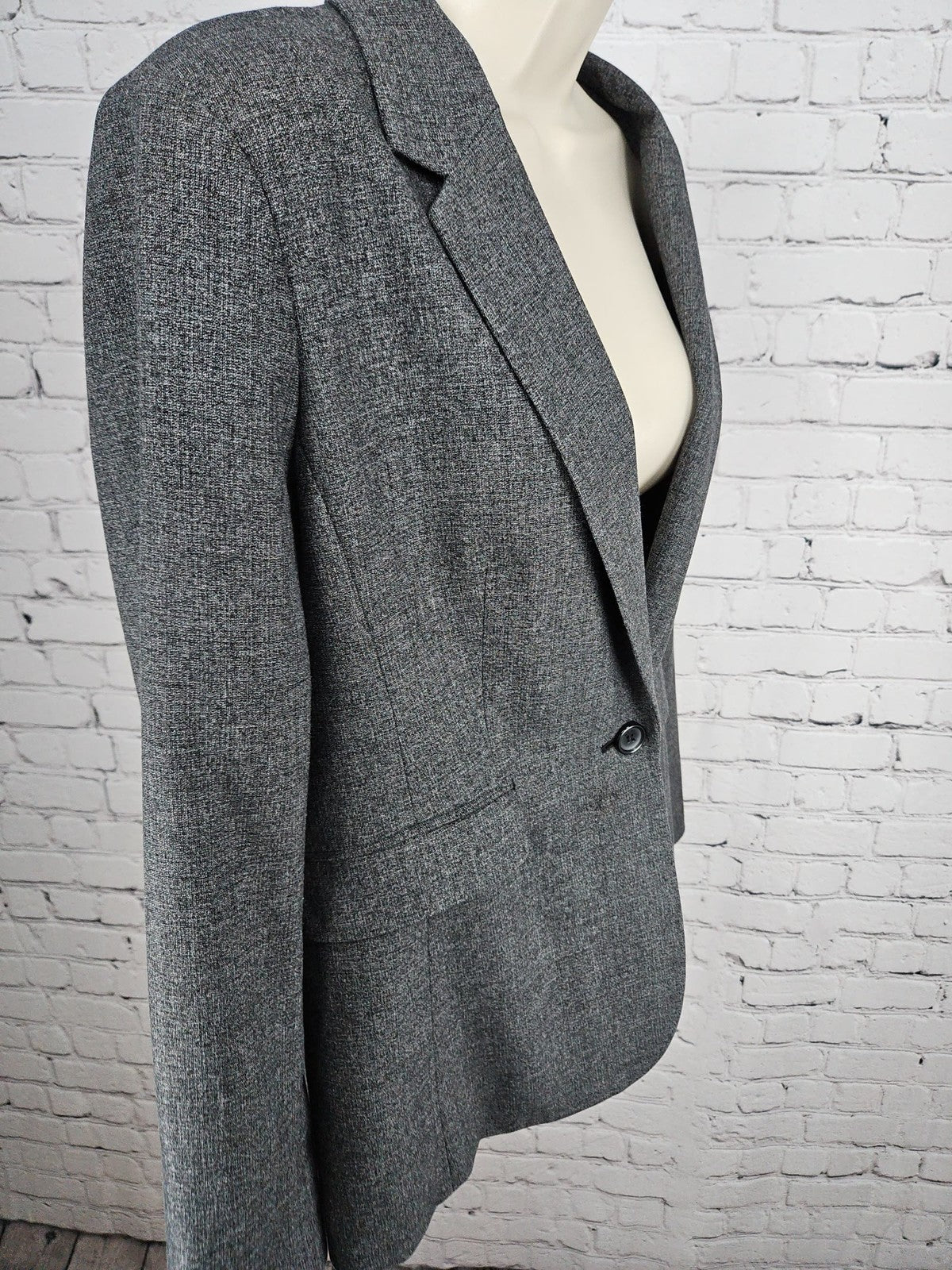DKNY Gray Heathered 1 Button Notch Lapel Lined Women's Blazer Jacket 10