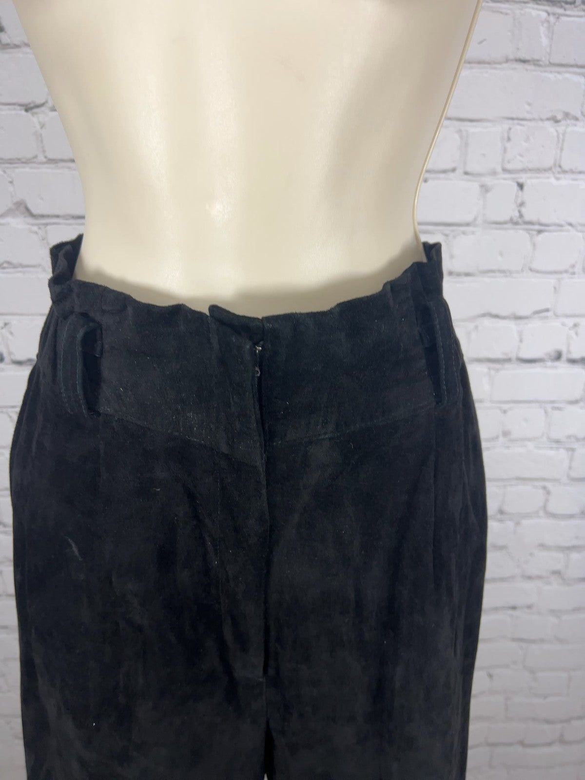 VTG Cedars Black Suede Leather Paperbag Waist Pleated Tapered Pants 6