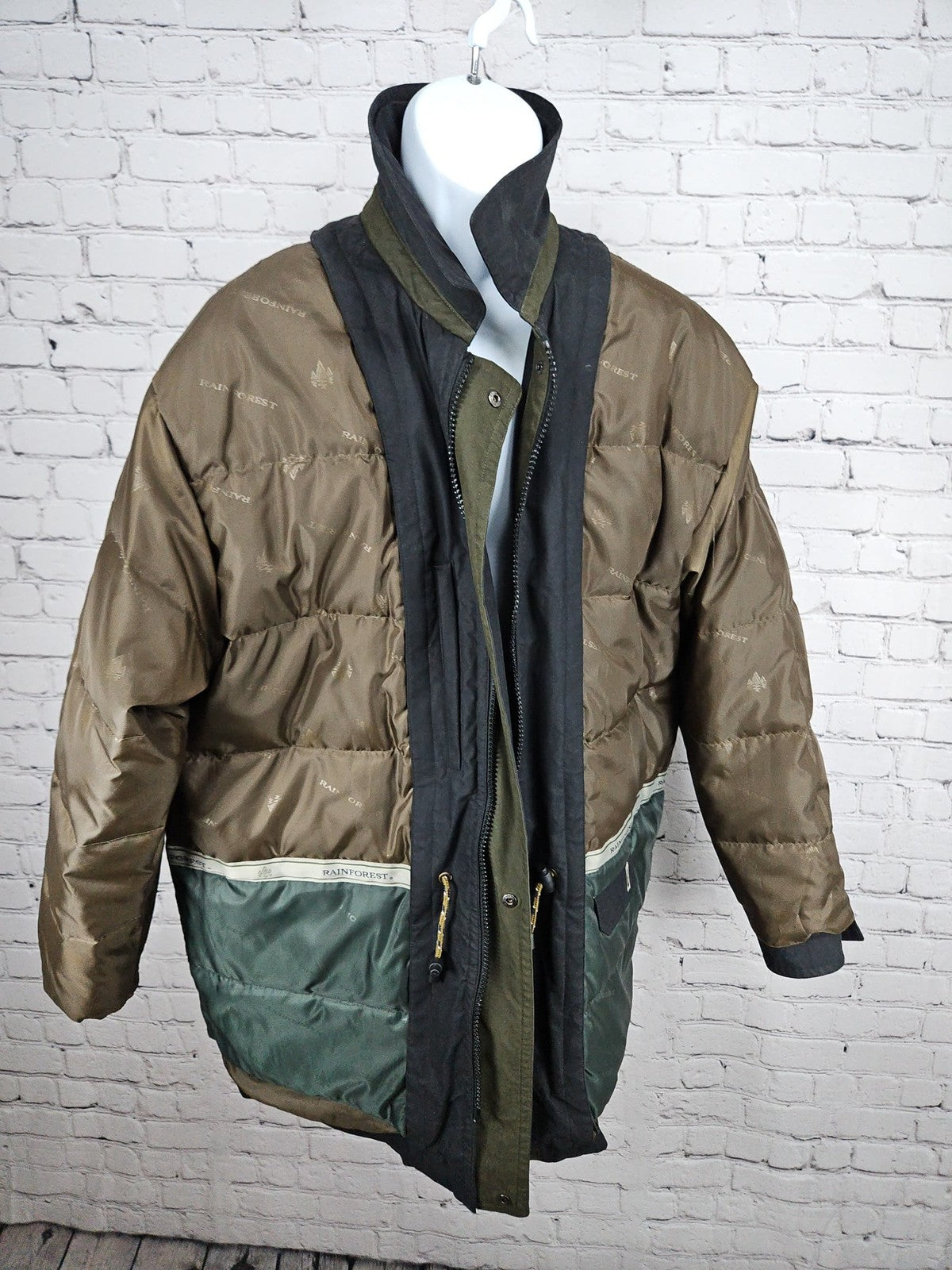 VTG Rainforest Black Quilted Puffer Lined Field Parka Coat Mens XL