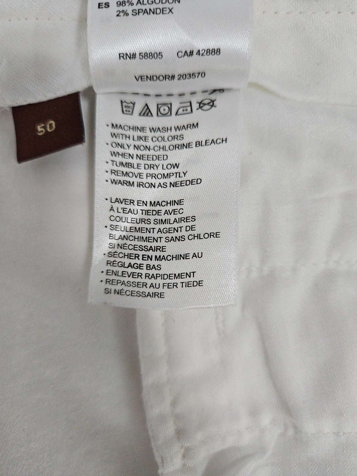 Oak Hill White Cotton Stretch Flat Front Chino Shorts Men's 50 (48X9.5)