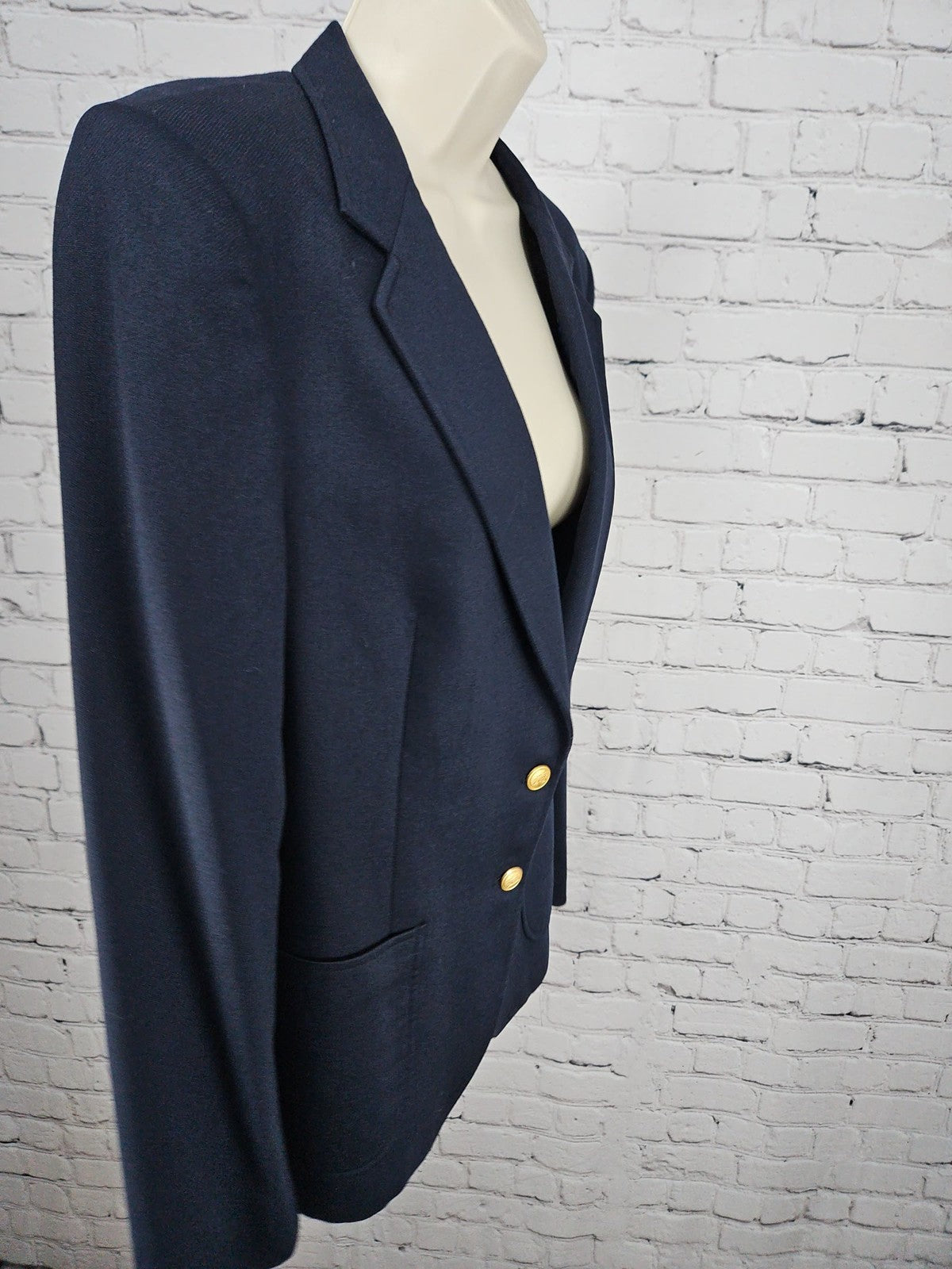 VTG Roots Women's Navy 100% Wool Gold 2 Button Patch Pocket Notch Blazer M