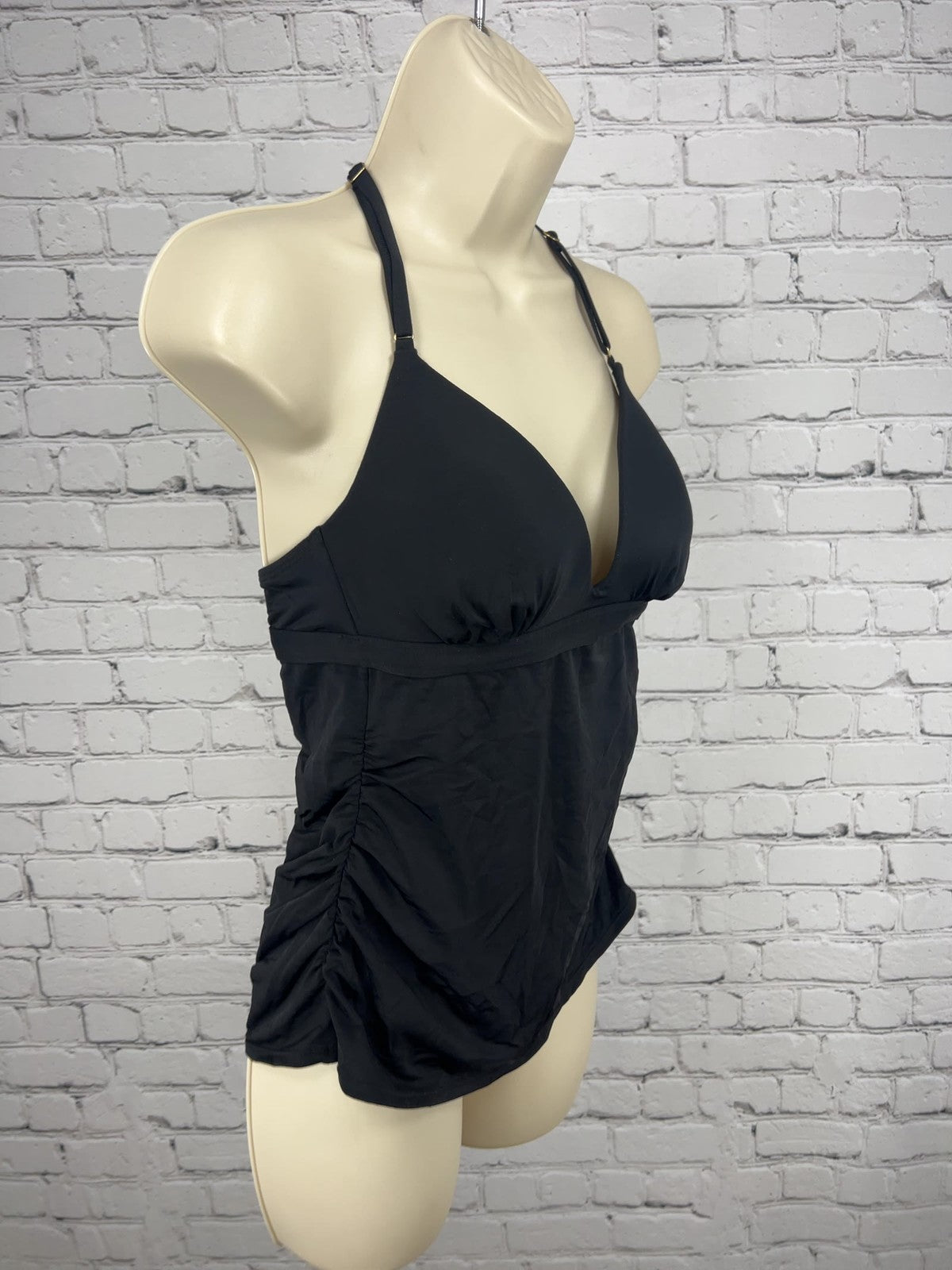 Athleta Black Ruched Strappy Back Halter Tankini Swim Top S