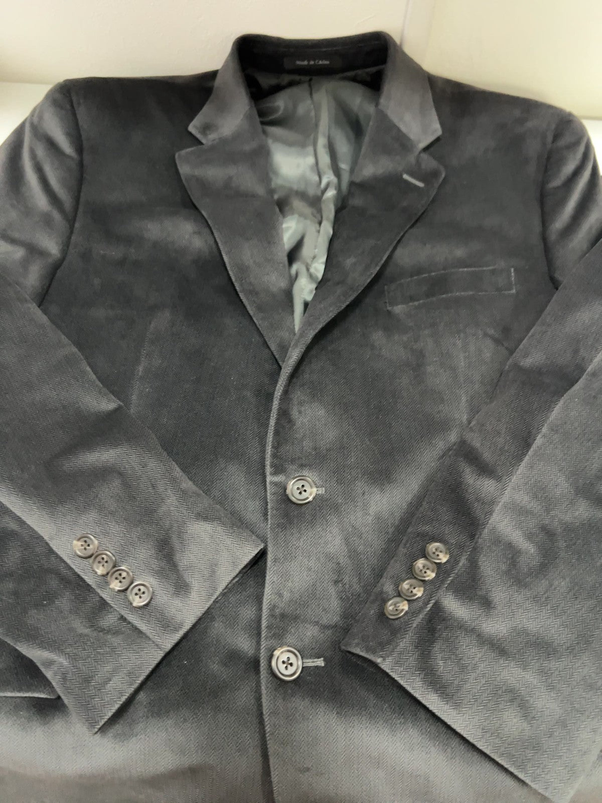 Chaps Gray Herringbone Velvet 2 Button Notch Blazer Sport Coat 42R
