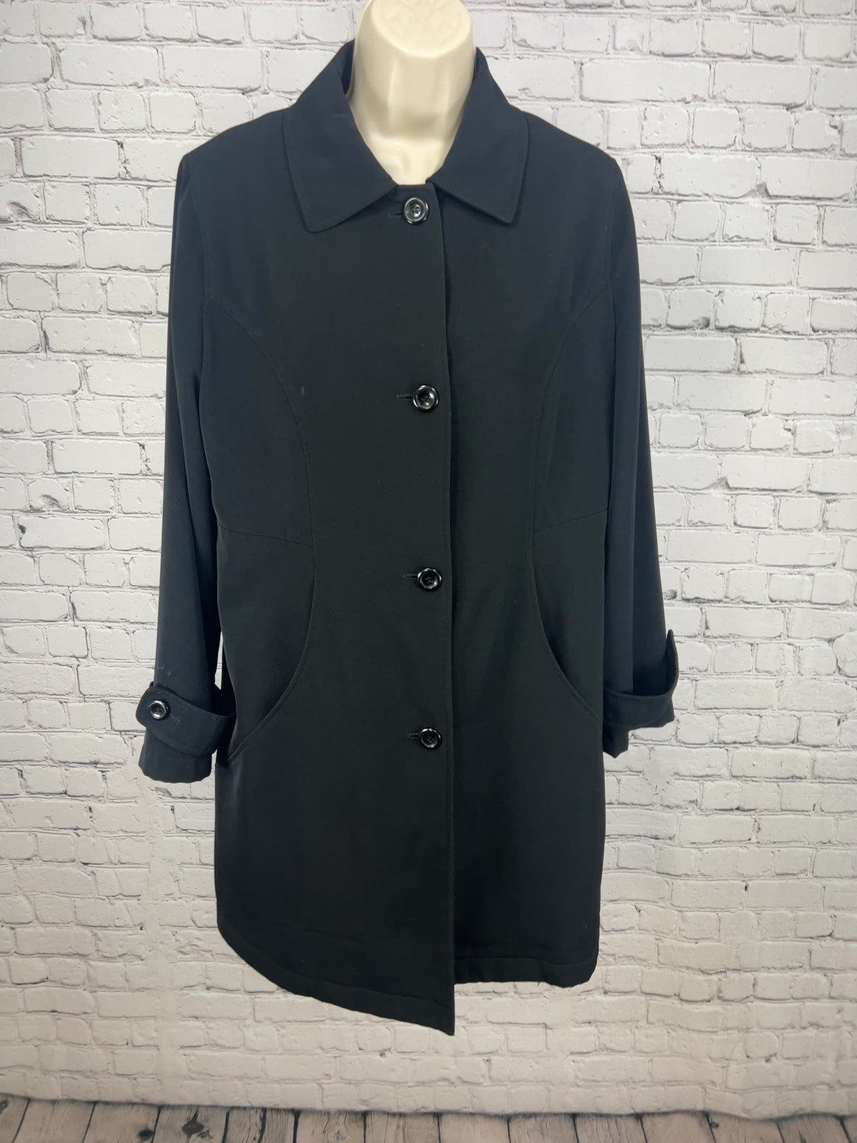 Preston & York Black Button Front Collared Car Coat Trench Jacket 6P