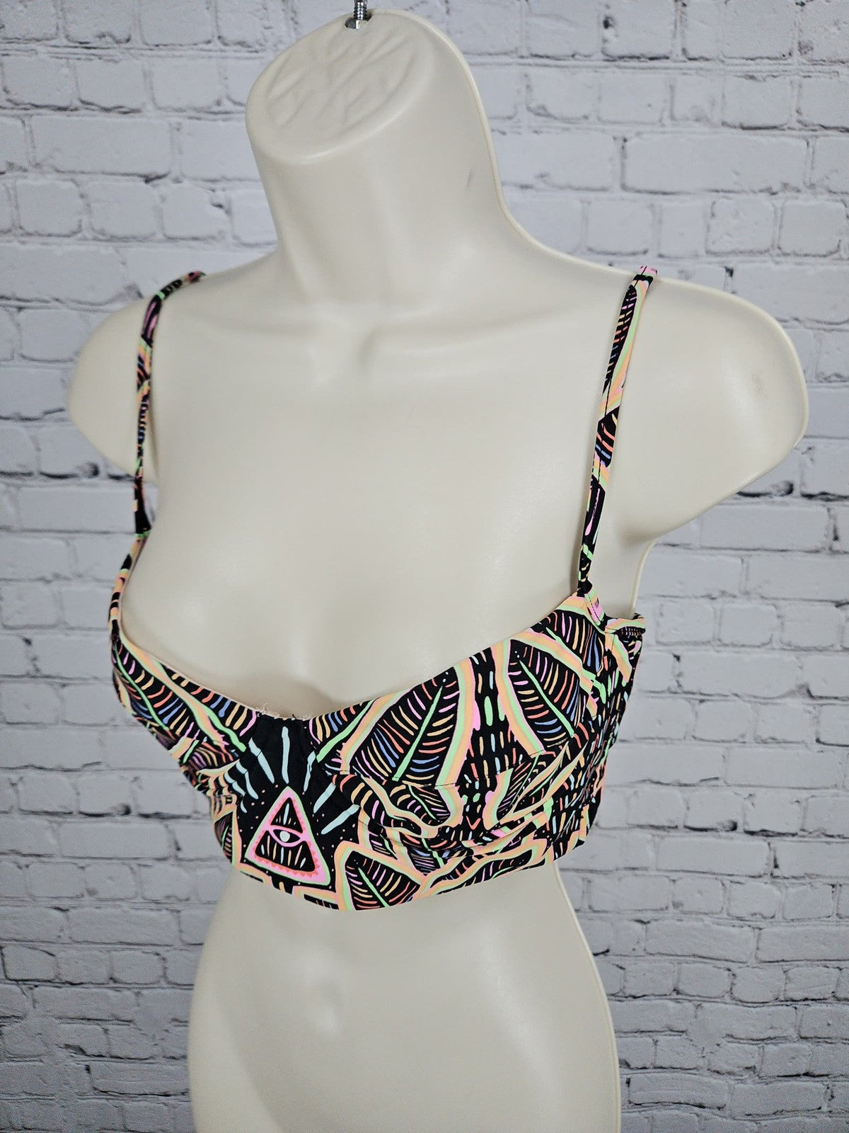 Mara Hoffman Swim Black Neon Leaf Print Underwire Bikini Top Size S