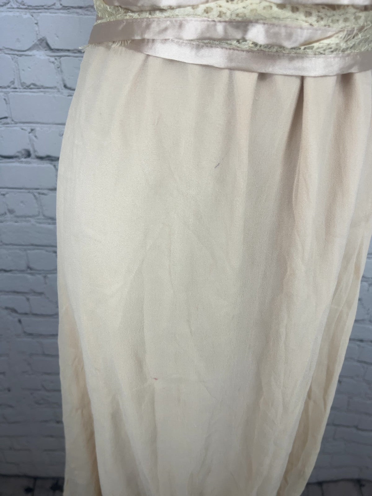 Blush Pink 100% Silk Satin Yoke Sleeveless Bubble Hem Lace Tie Dress M