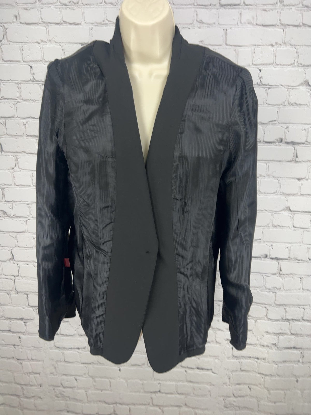 Anne Klein A Line Black Stretch Peak Lapel One Button Lined Blazer Jacket 10