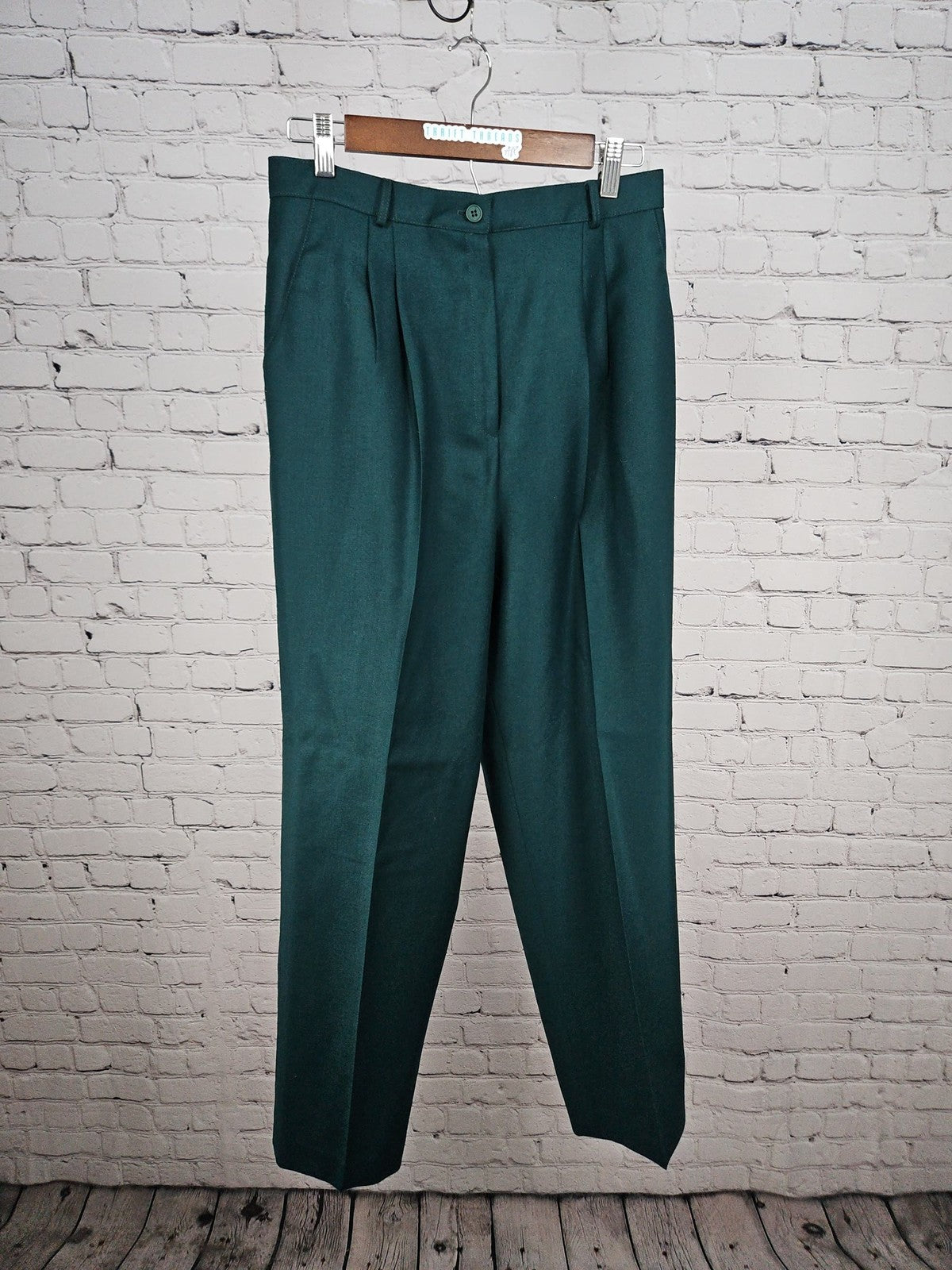 NWT VTG Mister Leonard Forest Green Pure Wool Pleated Trouser Pants 14 (29X30)