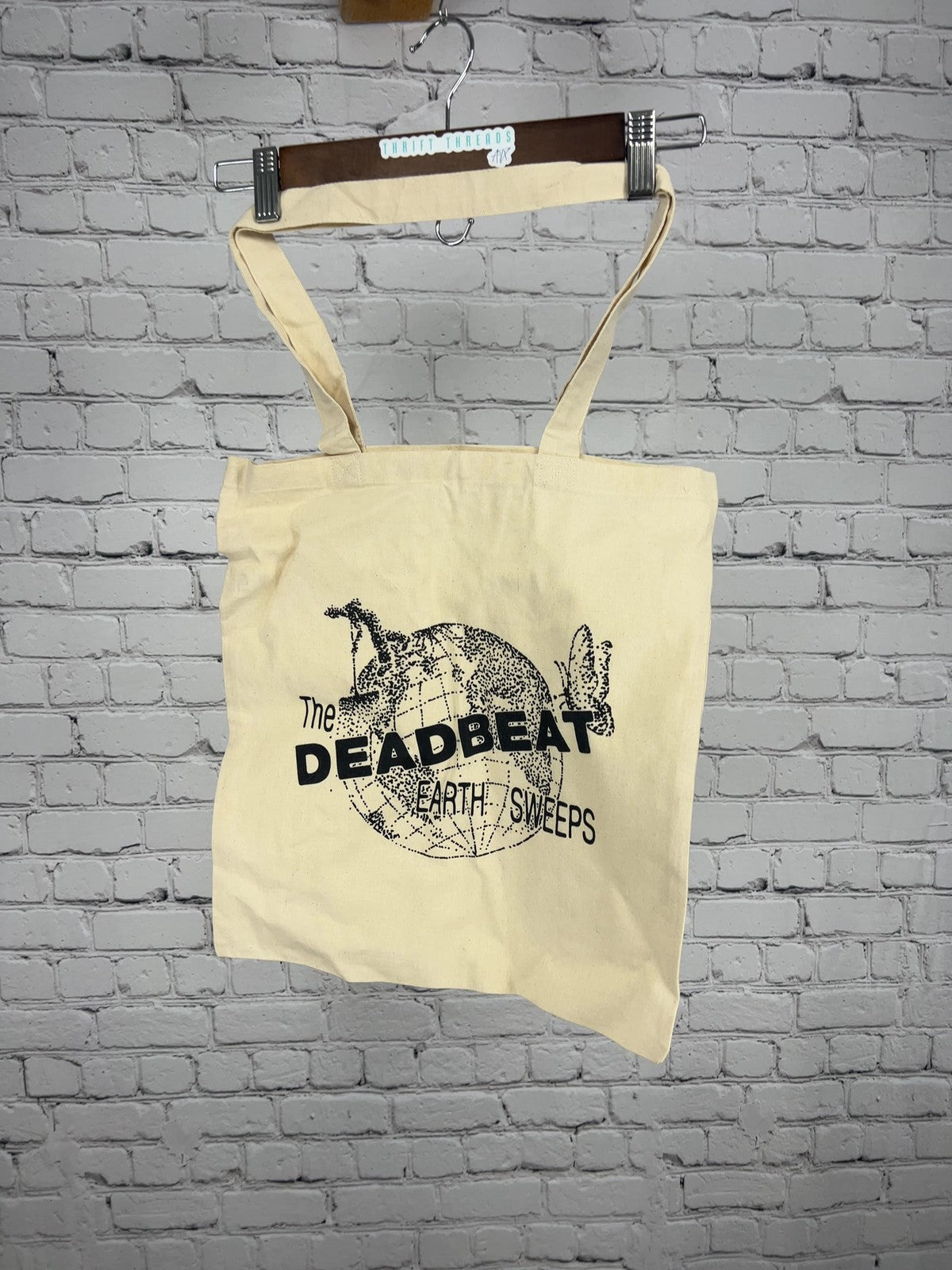 NWOT TBF Natural Canvas The Deadbeat Earth Sweeps Print Cotton Tote Bag