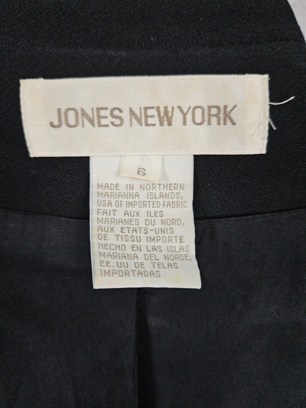 VTG Jones New York Black Wool Blend 3 Button Notch Lapel Lined Blazer Women's 6