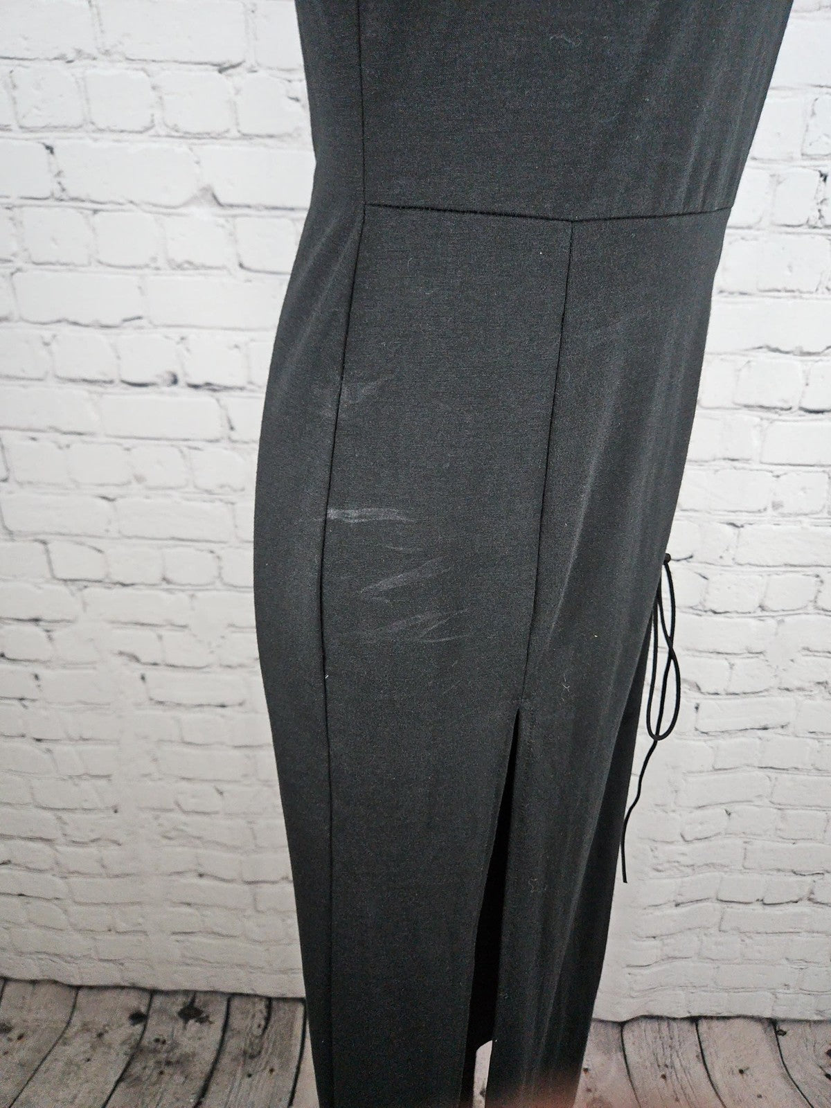 NWD GothDark Black Lace Up Plunge V Neck Sleeveless Slit Maxi Dress Women's S