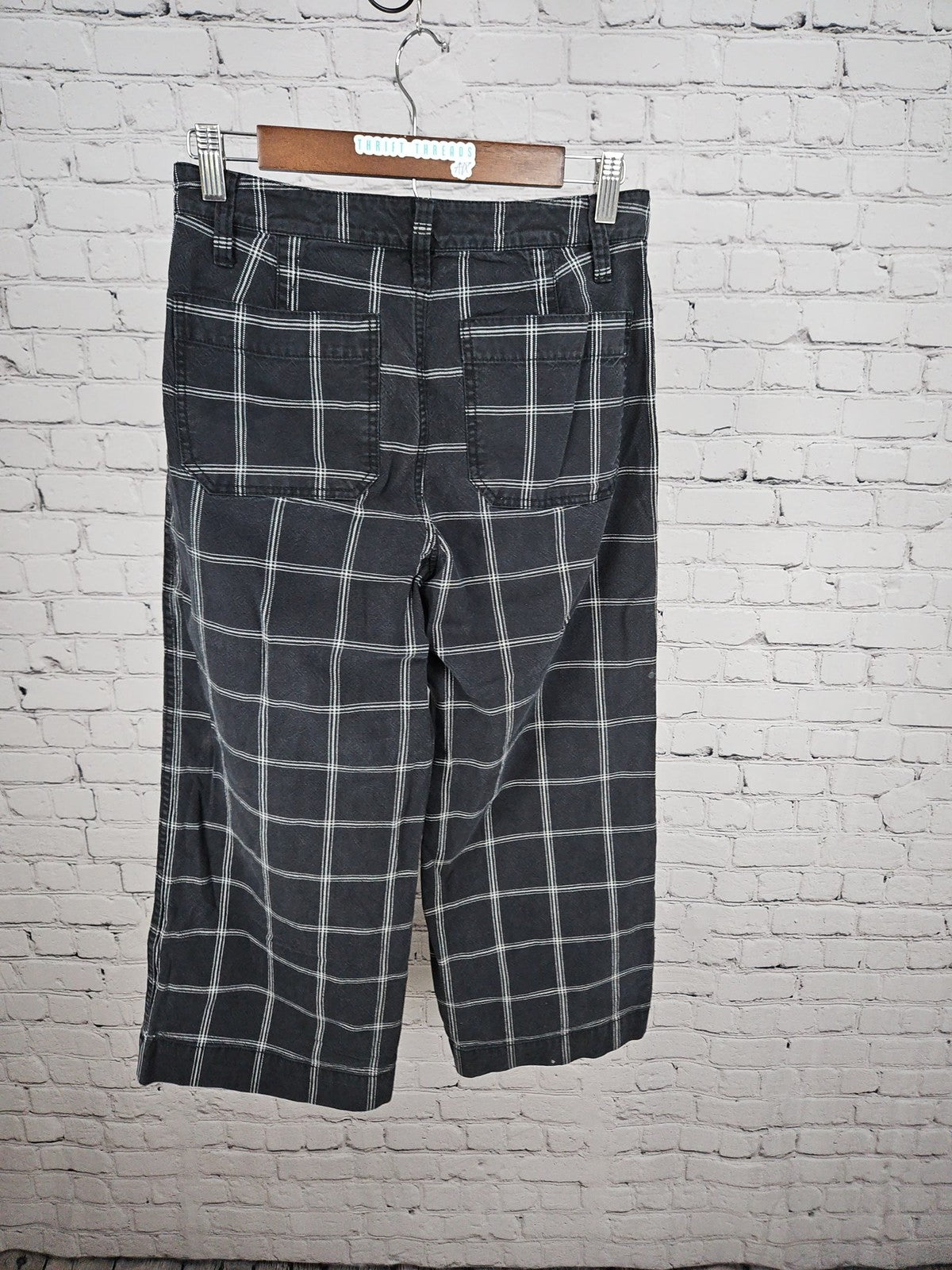 Madewell Black White Windowpane Plaid Wide Leg Cropped Pants 27 (28X23.5)