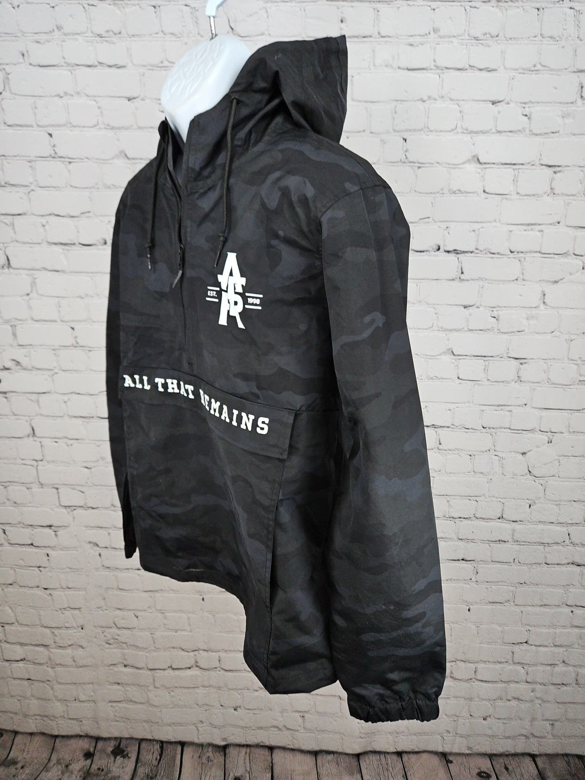 All That Remains Black Camo Band Anorak Hooded Half Zip Windbreaker Jacket L