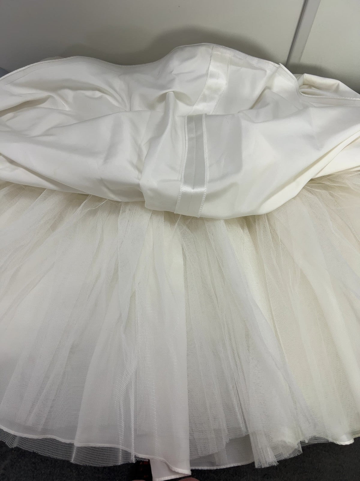 David's Bridal Galina Ivory Satin Strapless Drop Waist Wedding Dress 4