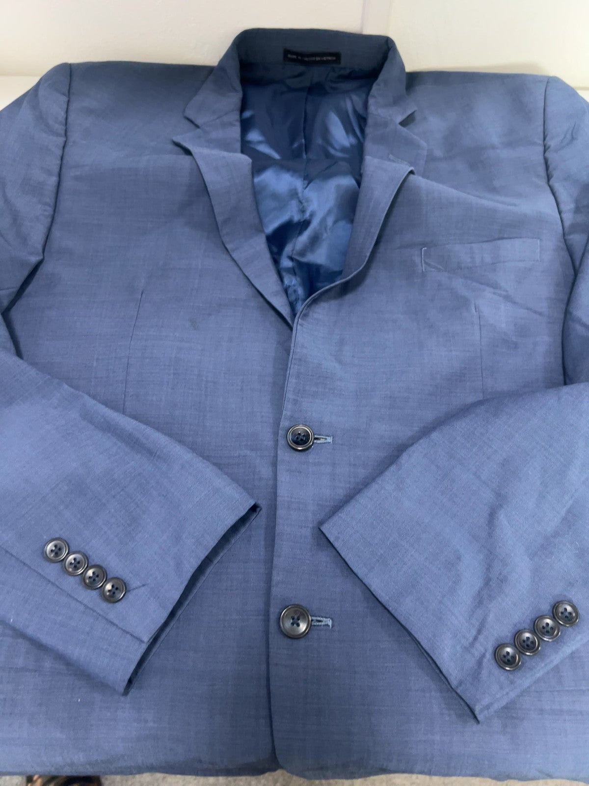 Perry Ellis Portfolio Blue Wool Blend Slim Fit 2 Button Blazer Sport Coat 44L