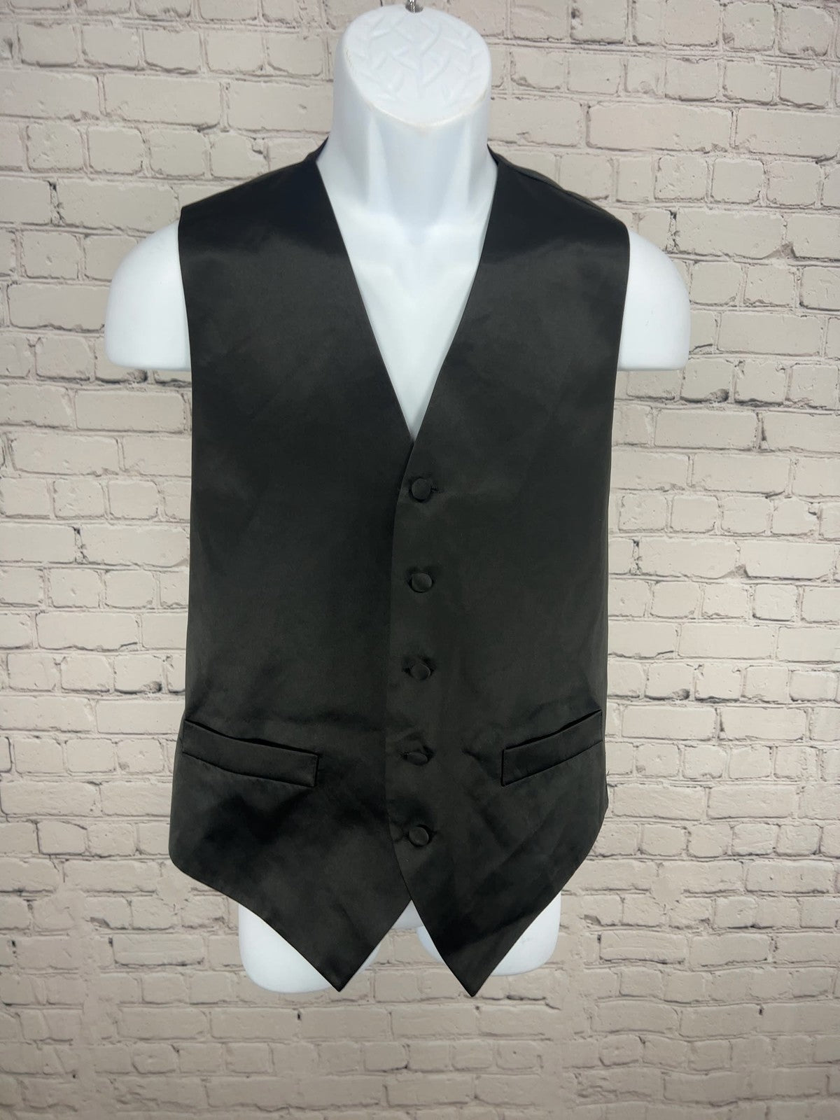 Vittorio Farina Black Satin 5 Button Formal Tuxedo Vest Waistcoat Adjustable S
