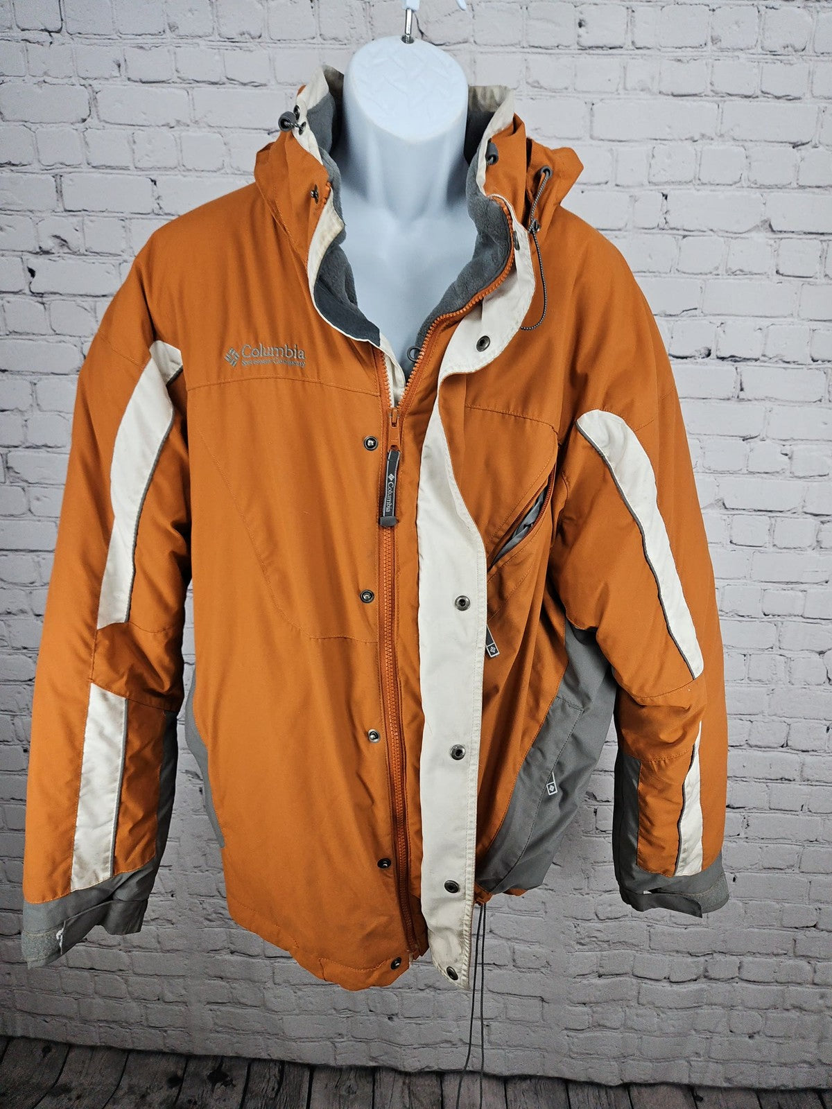 VTG Columbia 3 in 1 Orange Cream Hooded Ski Jacket Puffer Fleece Liner XXL