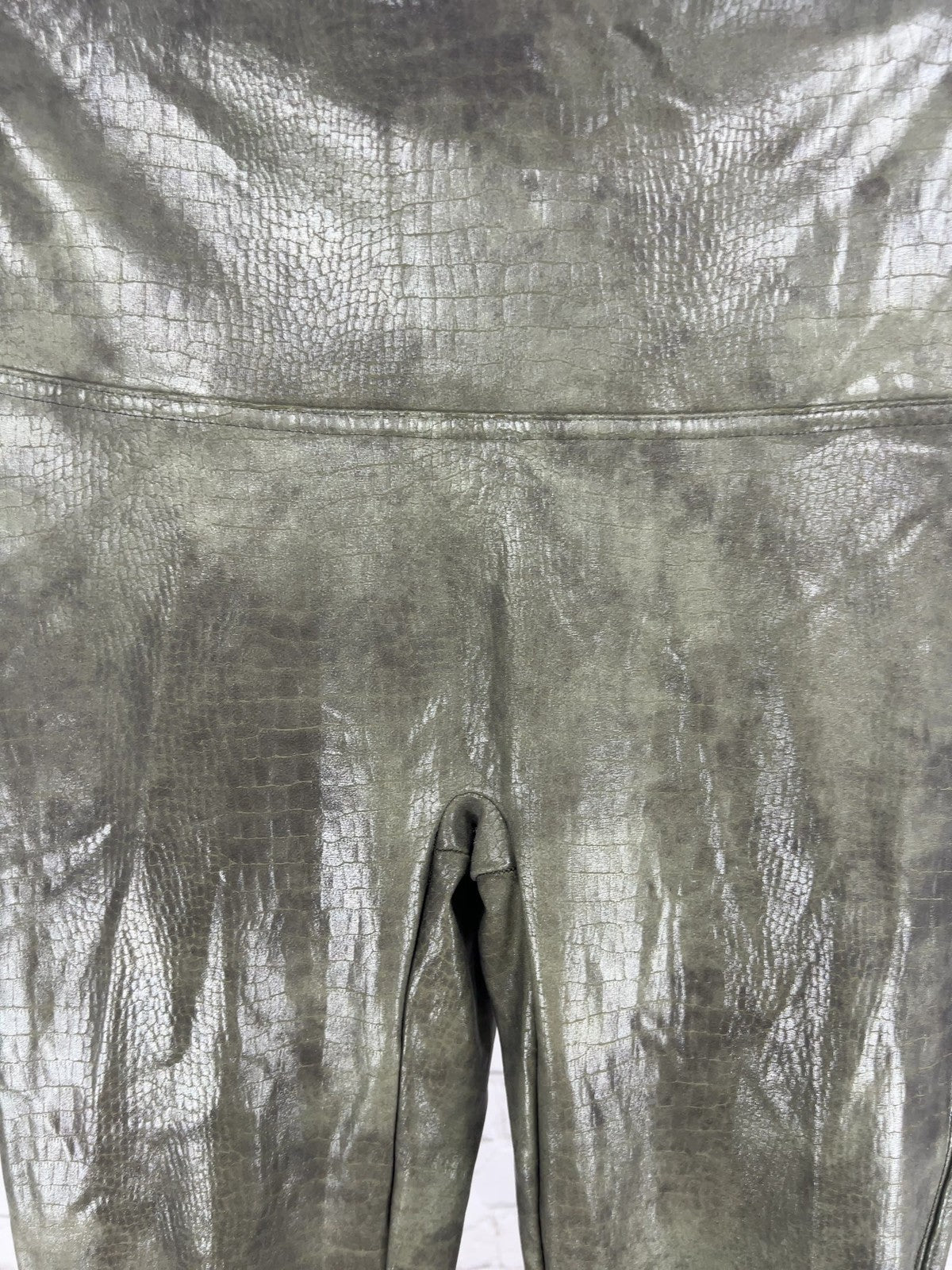 Spanx Olive Green Faux Leather Croc Shine High Rise Leggings XL
