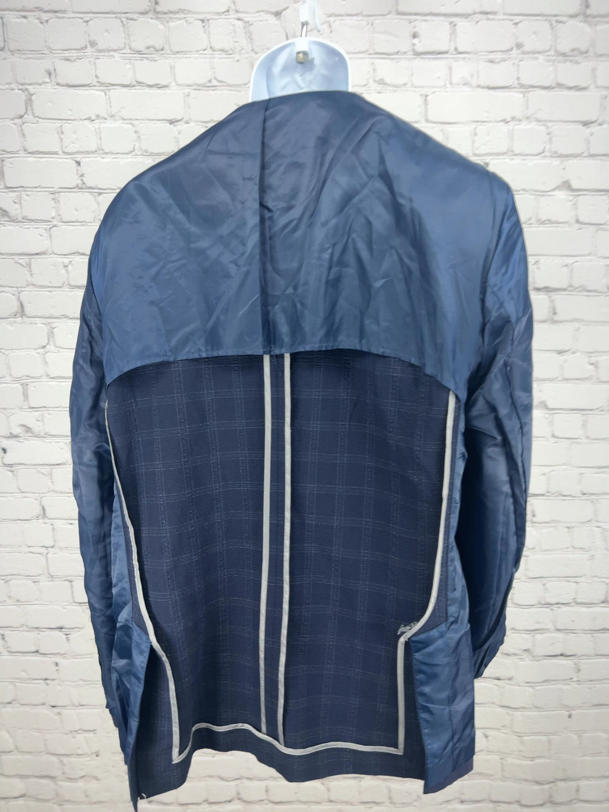 Awearness Kenneth Cole Navy Plaid Seersucker 2 Button Blazer Sport Coat XL