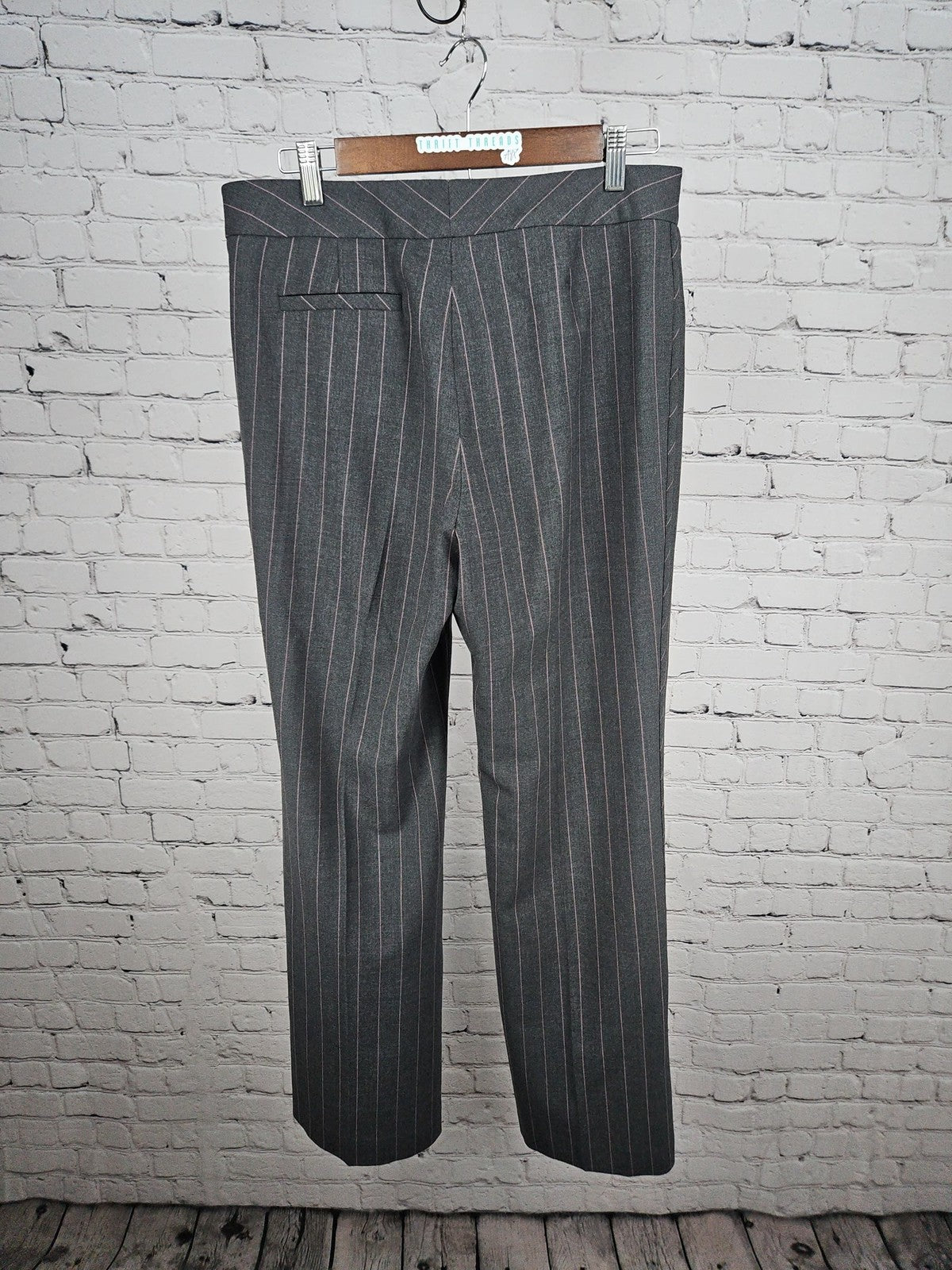 Ann Taylor Gray Pinstripe Wool Stretch Lined Flare Dress Pants 10 (32X32)