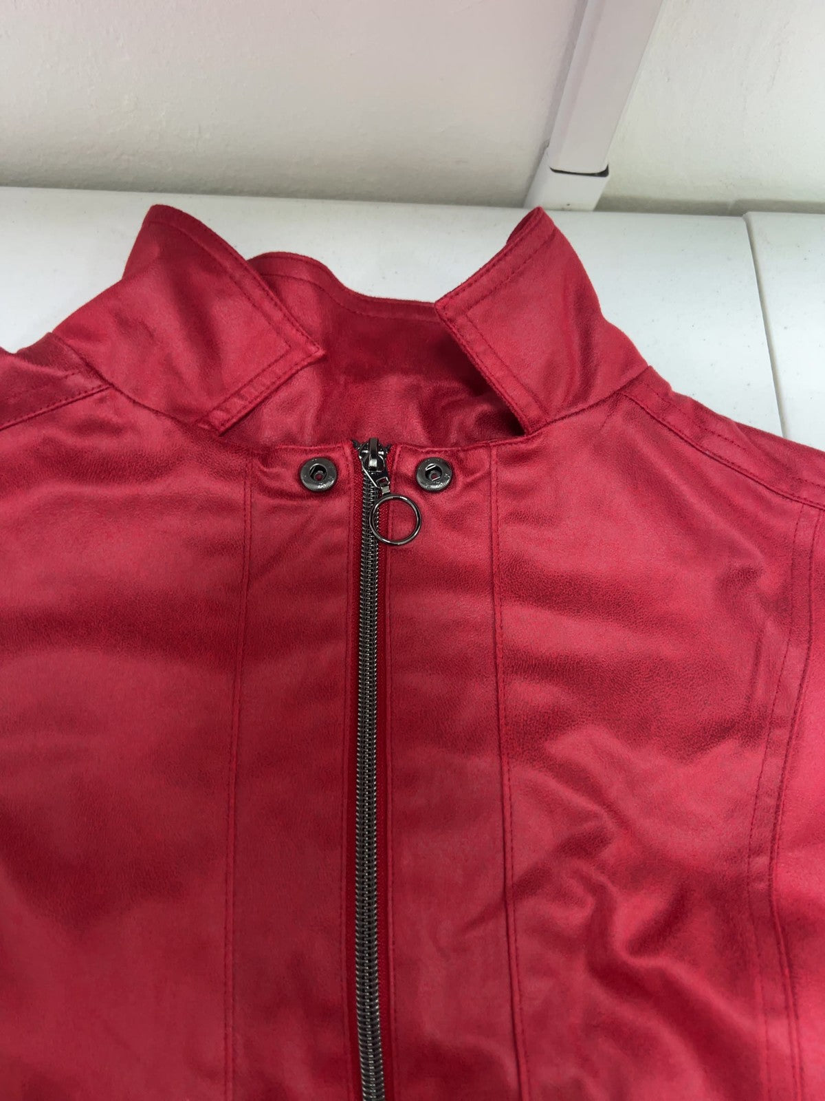 Allison Daley Red Faux Leather Full Zip Snap Collar Lined Jacket S
