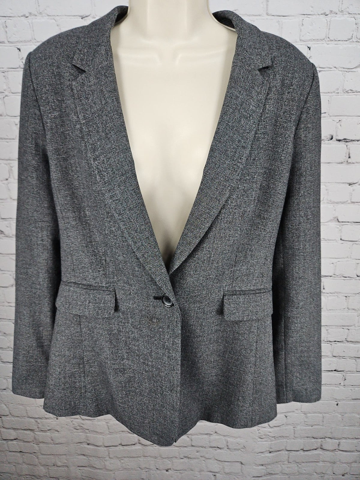 DKNY Gray Heathered 1 Button Notch Lapel Lined Women's Blazer Jacket 10
