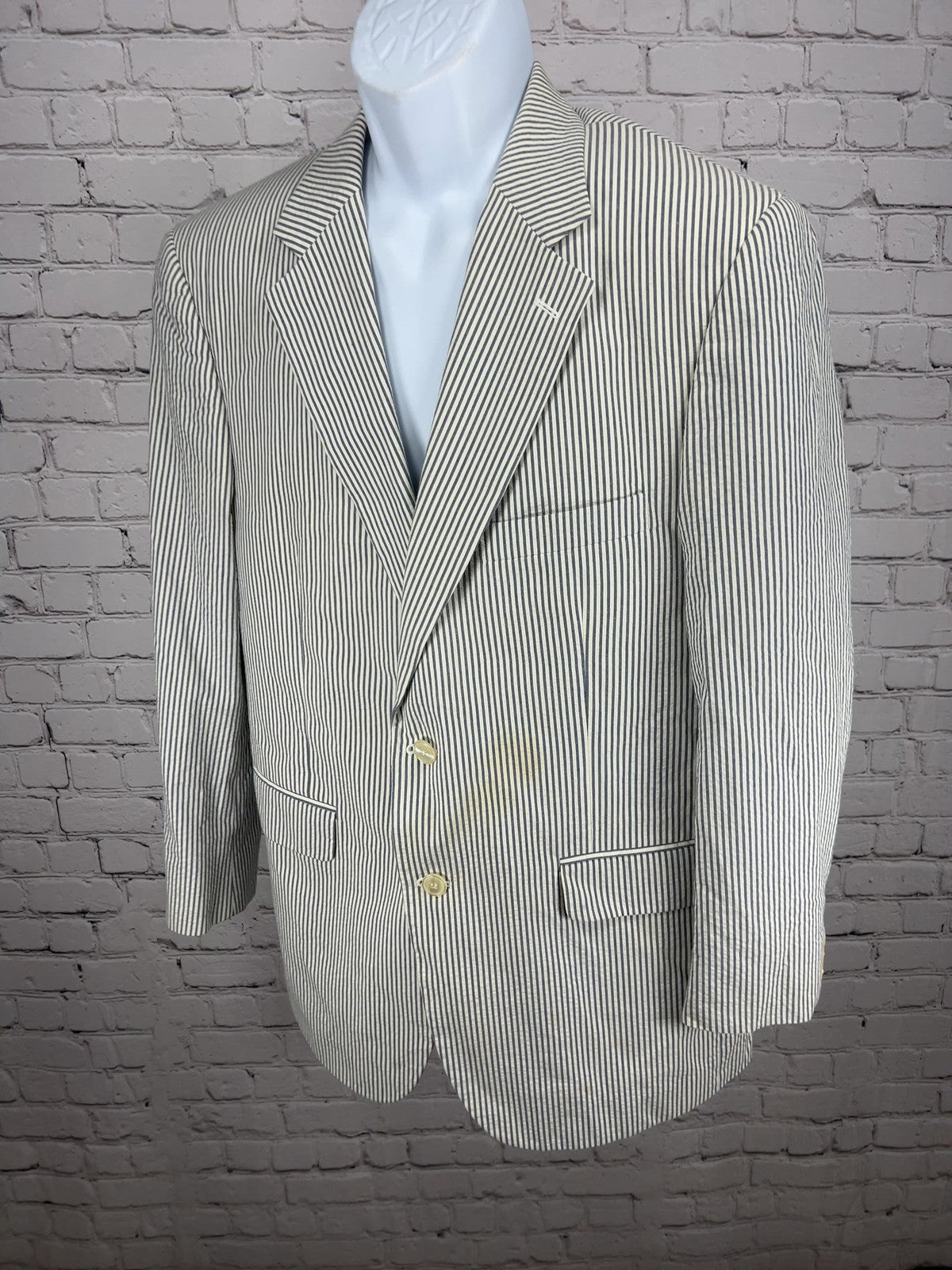 Brooks Brothers Blue White Seersucker Cotton 2 Button Blazer Sport Coat 42R