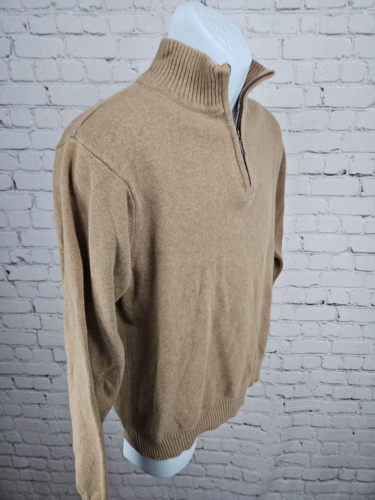 L.L. Bean Tan Cotton Cashmere Blend 1/4 Zip Pullover Men's Sweater M