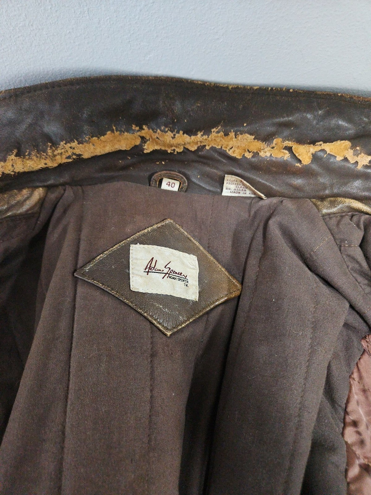 VTG Adam Spencer Brown Distressed Leather Zip Bomber Flight Jacket Men's 40