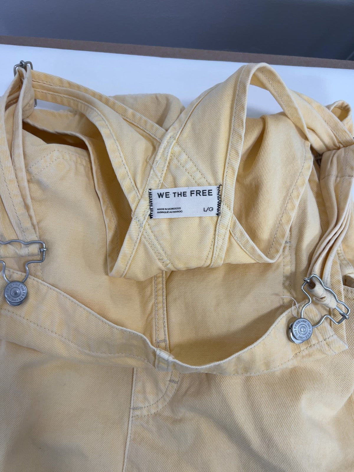 We The Free Yellow Denim Cuffed Overall Shortalls Women's L