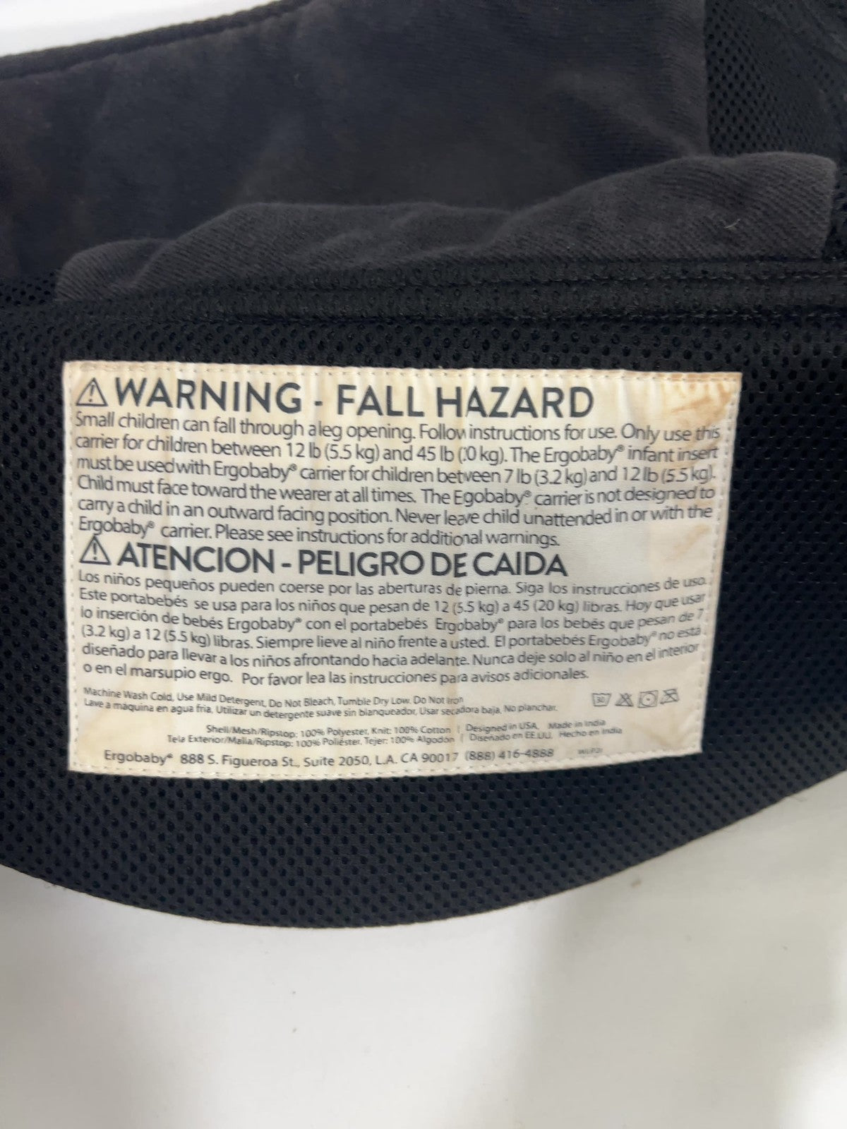 Ergobaby Performance Black Gray Mesh Baby Carrier Hood 12-45 lb One Size