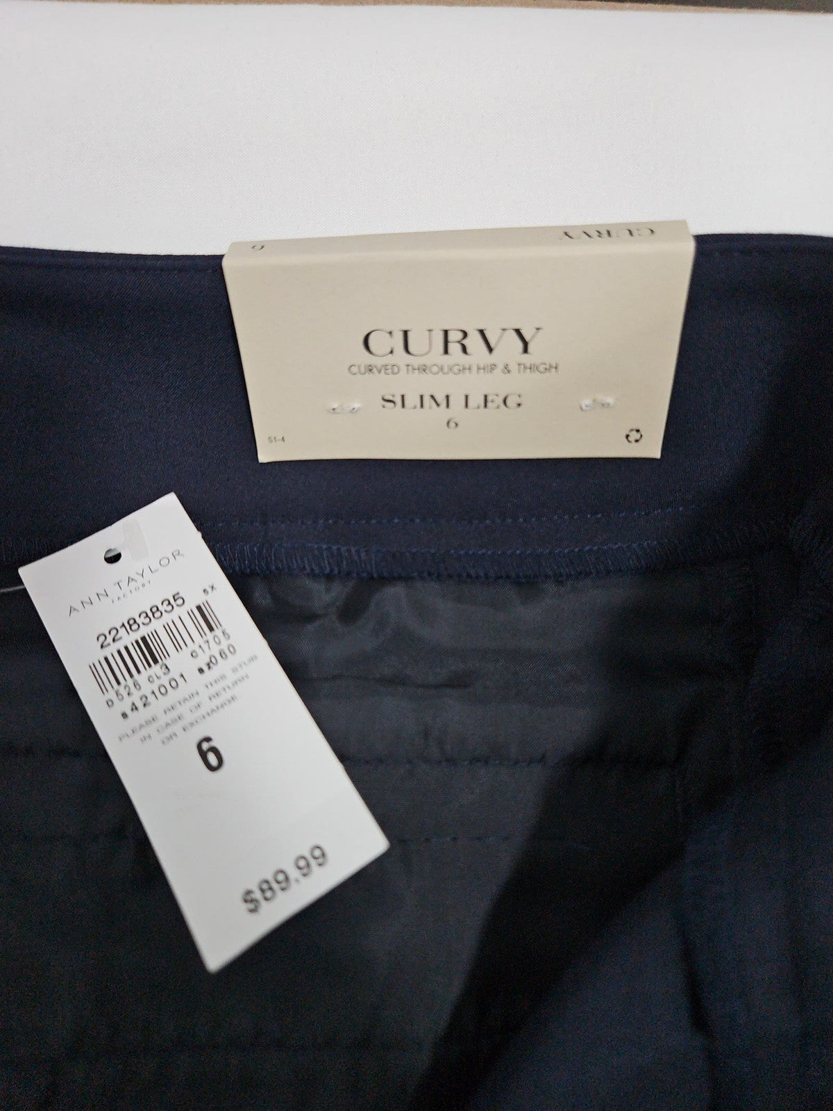 NWT Ann Taylor Factory Navy Curvy Slim Leg Dress Pants Women's 6