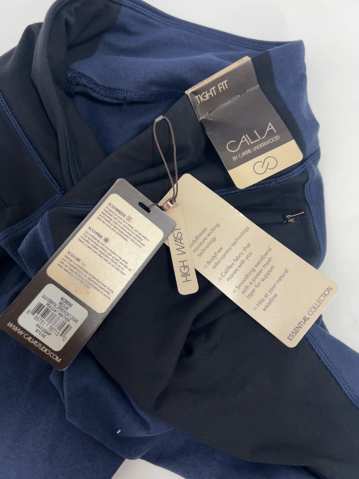 NWT Calia Carrie Underwood Navy Black Zip Pocket High Waist Leggings M