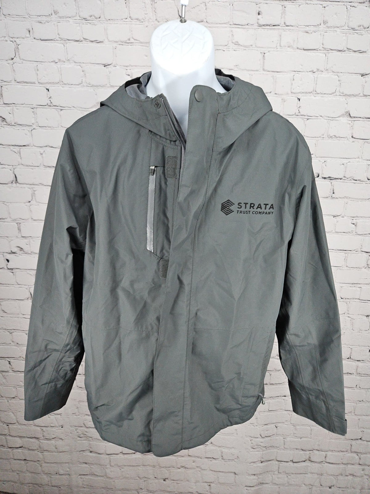 Lands' End Gray Hooded Full Zip Rain Jacket Corporate Logo Men's M