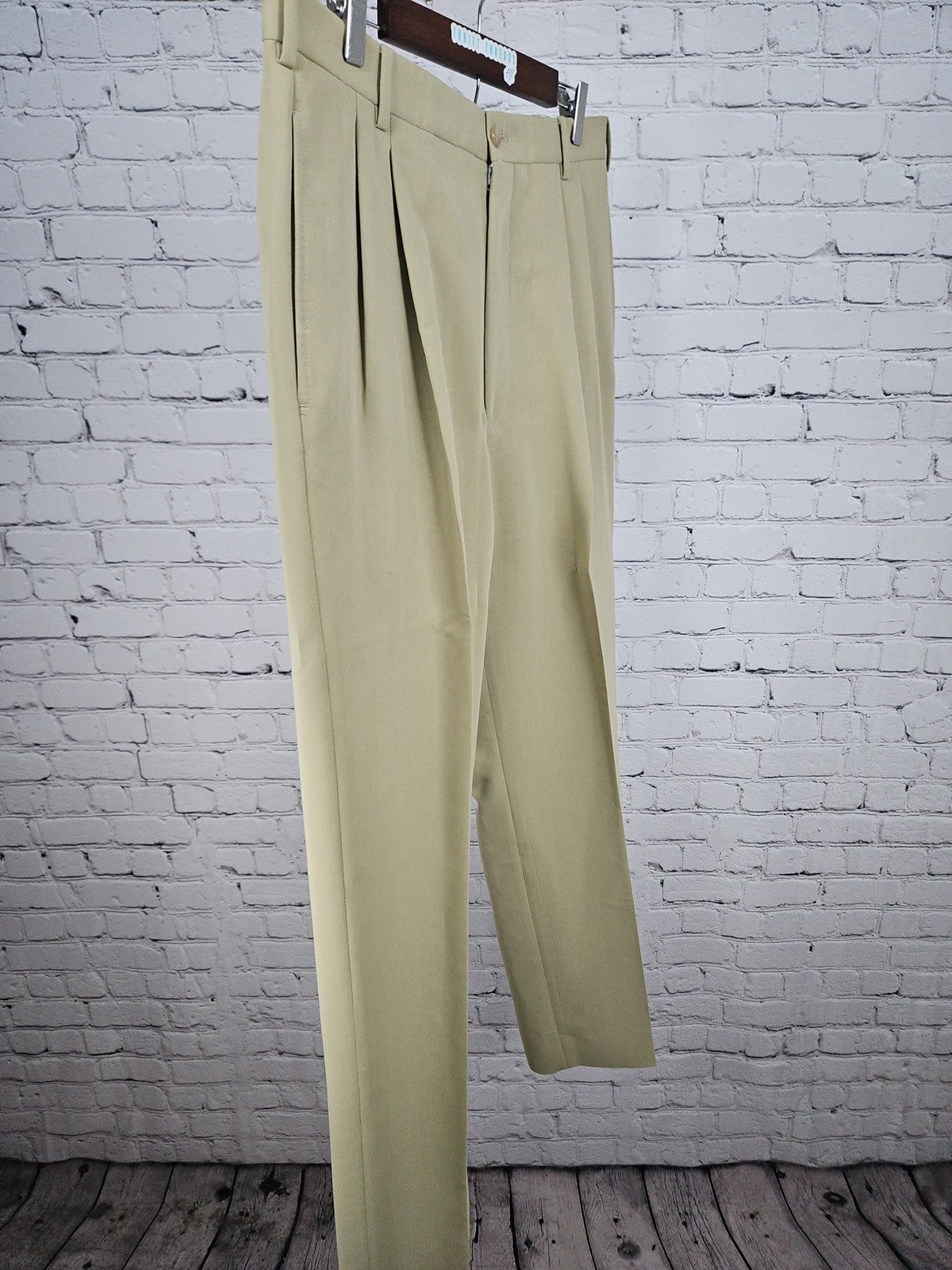 VTG Joseph Abboud Khaki Pleated Rayon Blend Dress Pants Men's 36 (35X30.5)