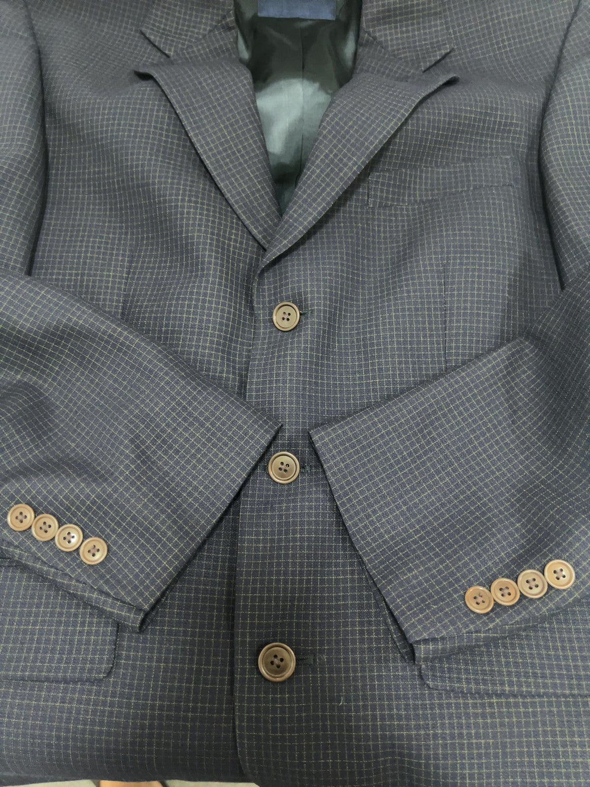 Nautica Navy Check 100% Wool 3 Button Notch Blazer Sport Coat 40R
