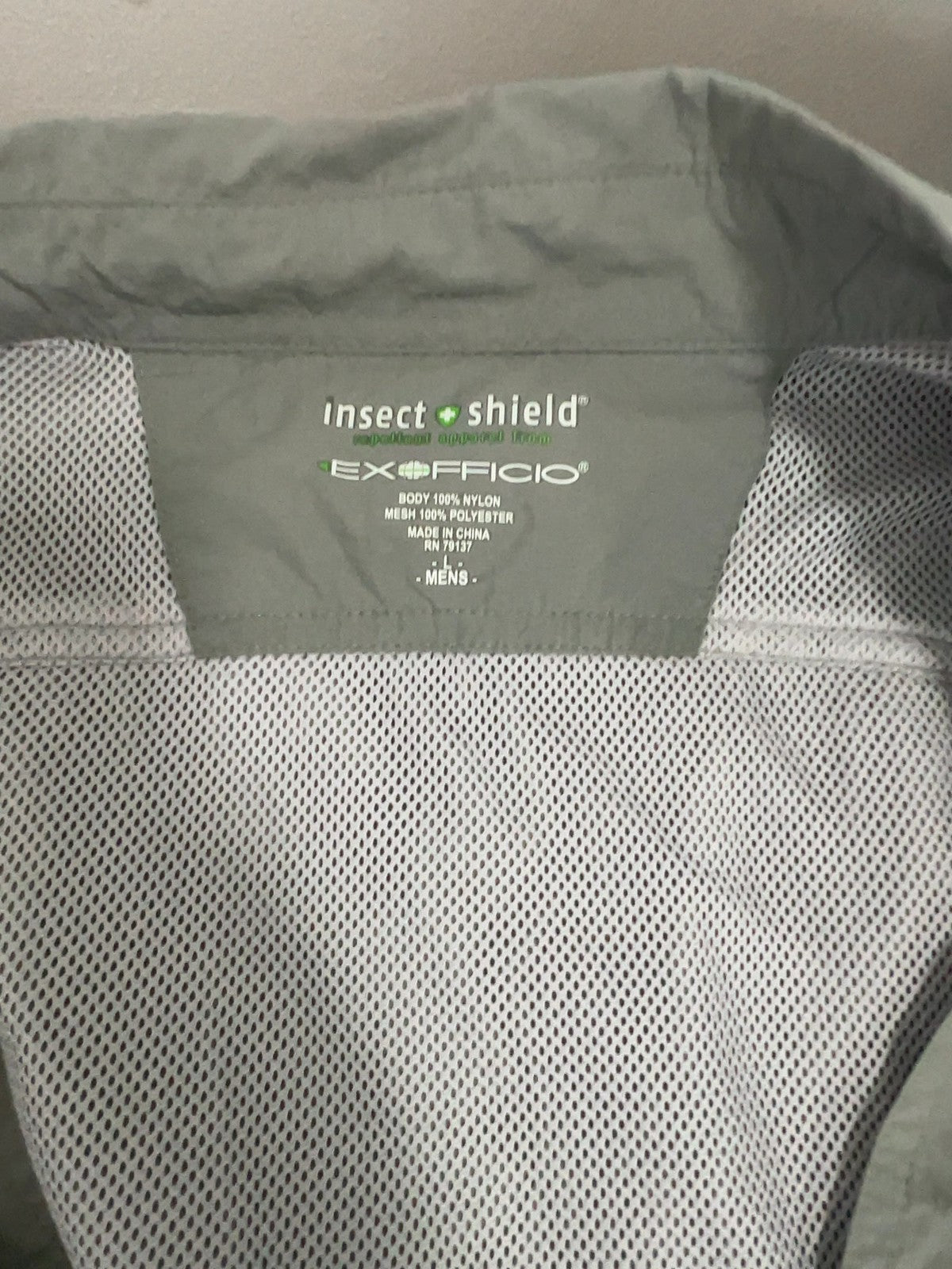 ExOfficio Insect Shield Olive Nylon Vented Long Sleeve Fishing Shirt L