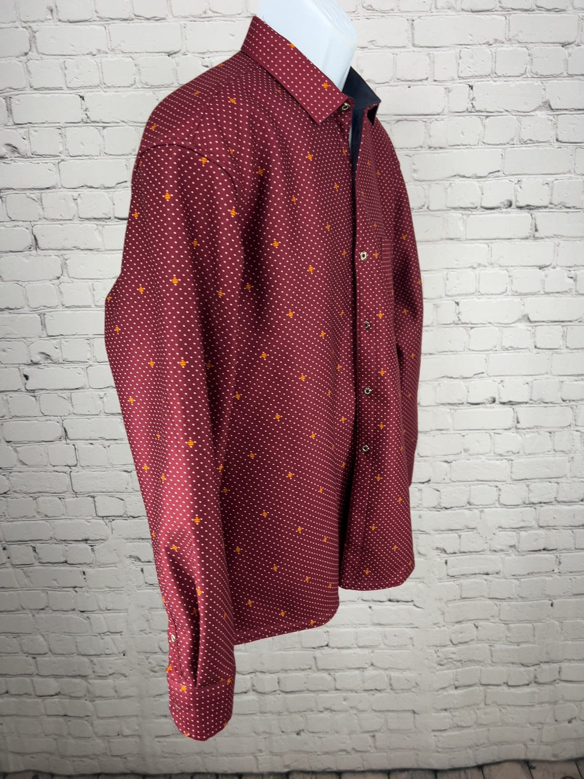 Fleecey Jully's Burgundy Polka Dot Crown Fleece Lined Button Up Shirt L