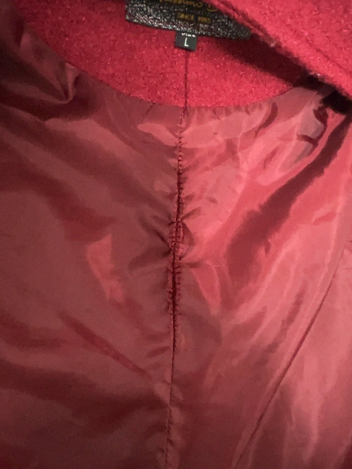 Massimo Dutti Red Boucle Stand Collar Open Front Lined Coat Womens L