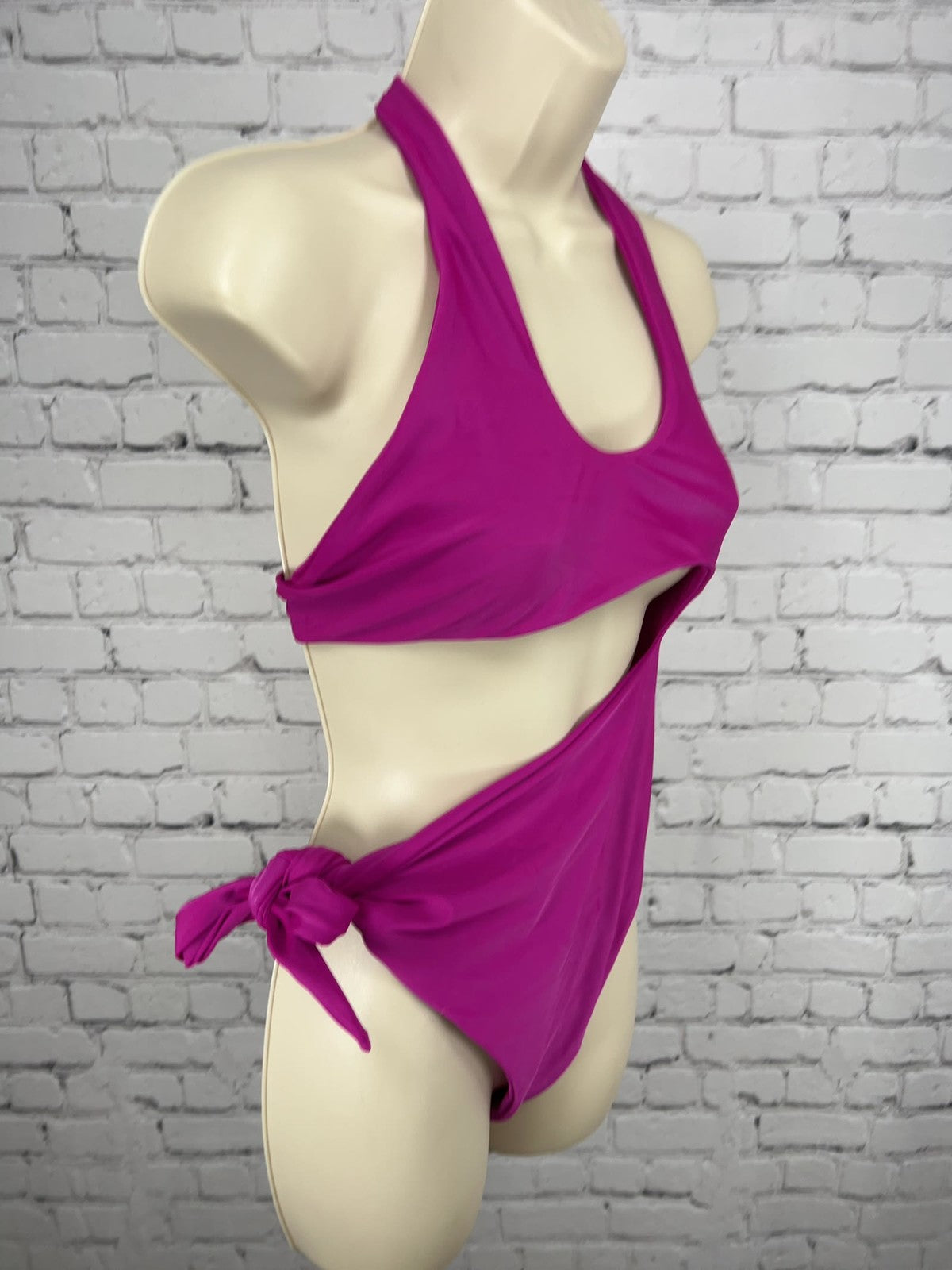 Atalantia Magenta Halter Cutout Side Tie One Piece Monokini Swimsuit L