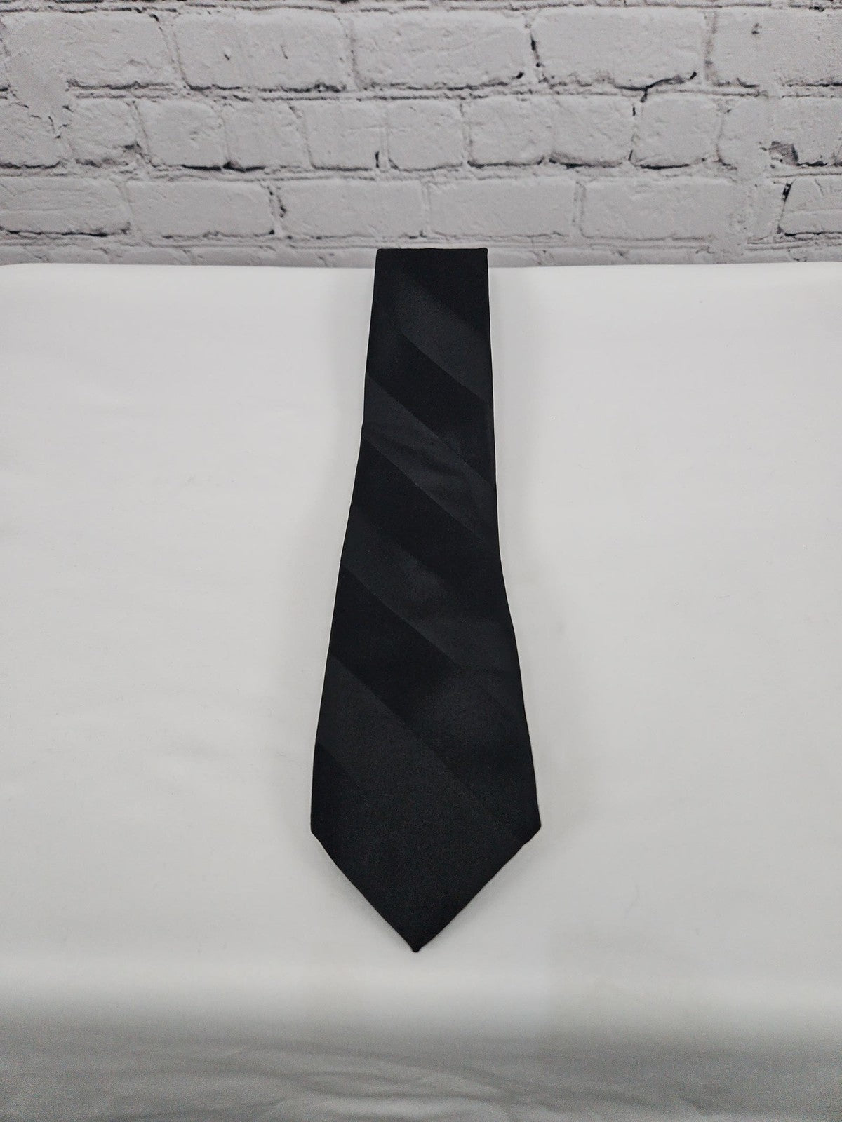 Stafford Black Tonal Striped Satin Polyester Men's Necktie One Size