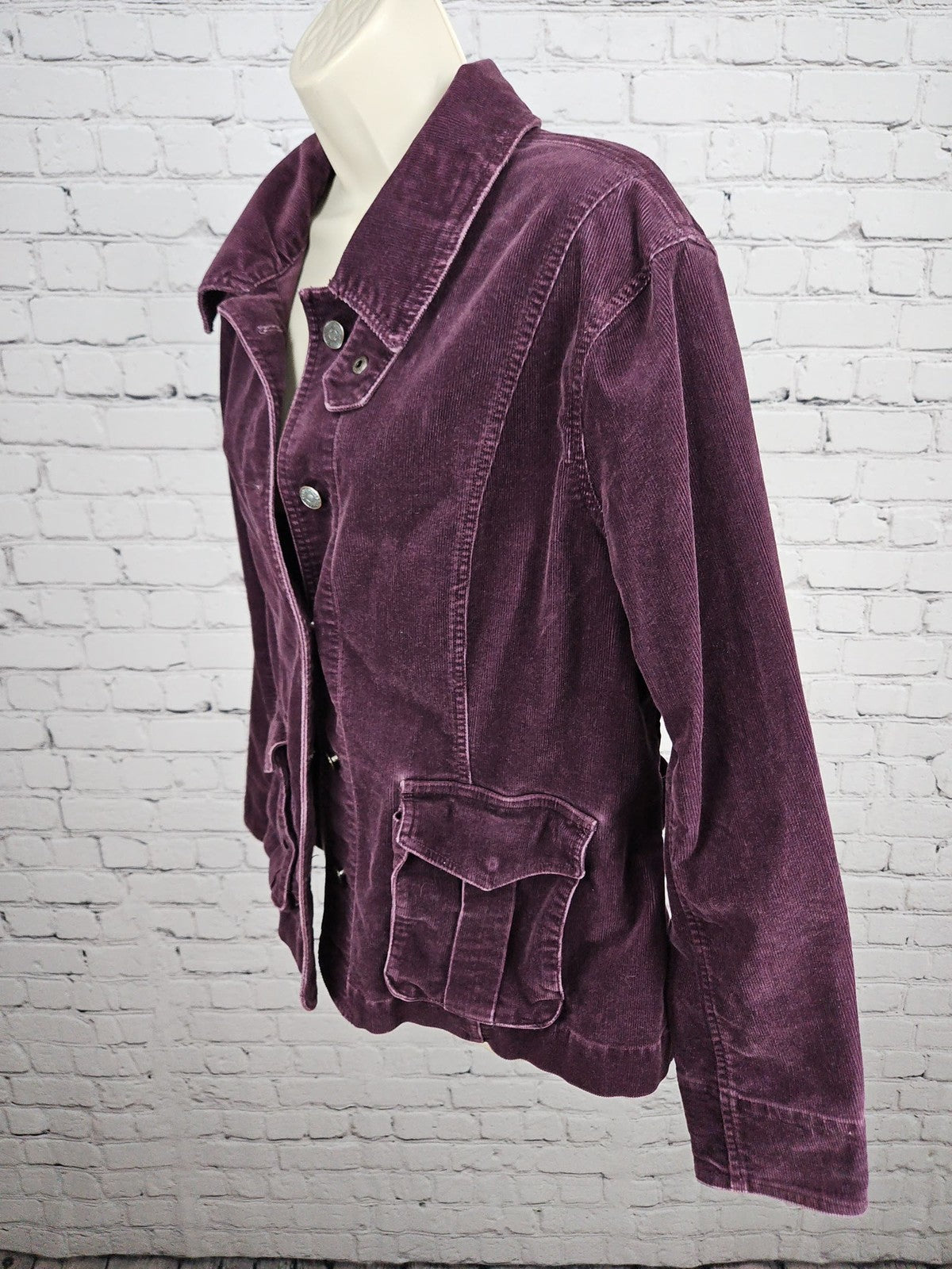 Eddie Bauer Plum Purple Corduroy Cargo Pocket Snap Front Jacket Women's XL