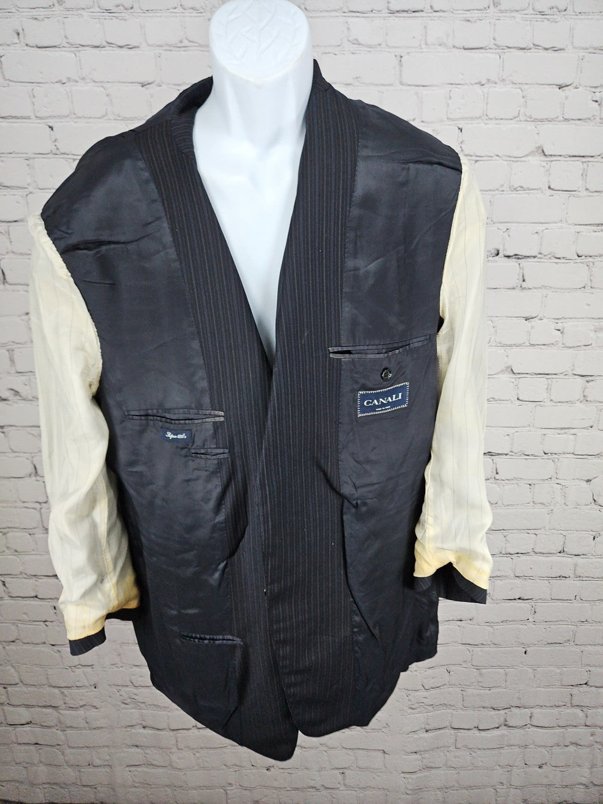 VTG Canali Charcoal Pinstripe Super 120s Wool 2 Button Blazer Sport Coat US 48R