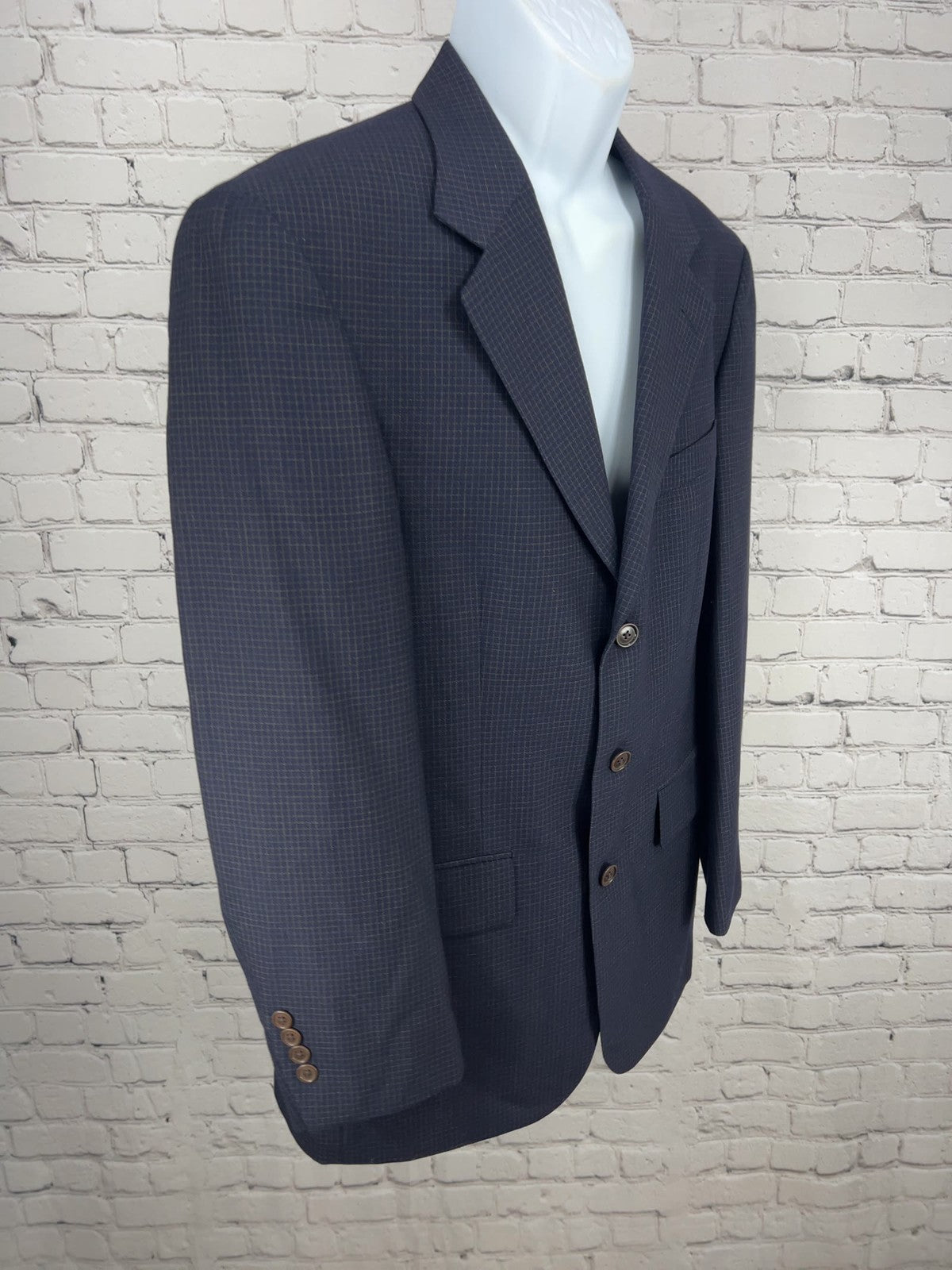 Nautica Navy Check 100% Wool 3 Button Notch Blazer Sport Coat 40R