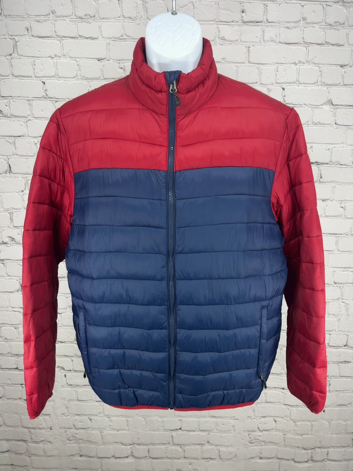 SwissTech Red Navy Colorblock Packable Puffer Jacket Men's M
