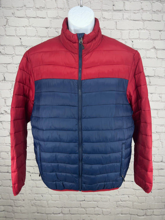 SwissTech Red Navy Colorblock Packable Puffer Jacket Men's M